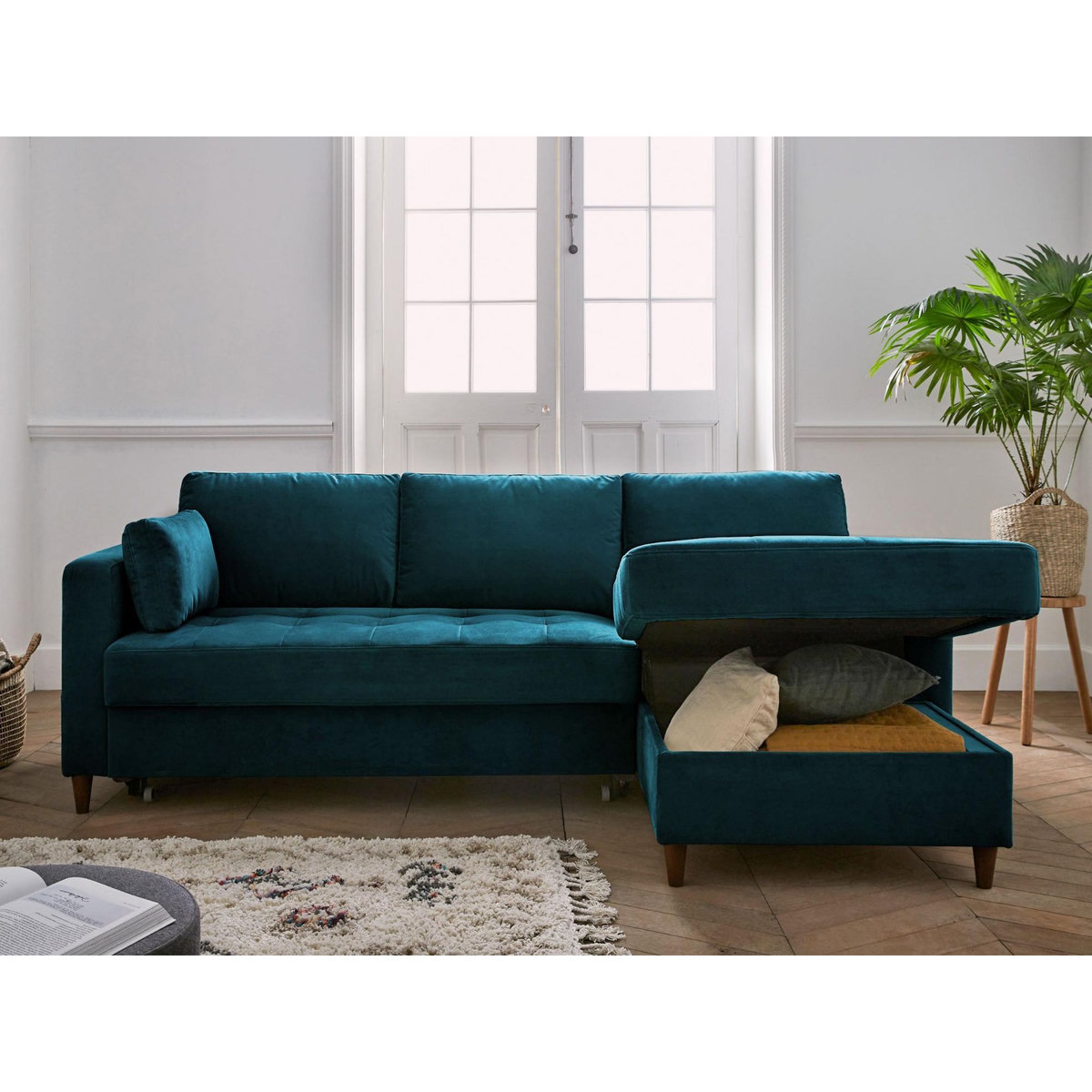 LISA DESIGN Anna - canapé d'angle droit - 4 places - convertible avec coffre - en velours