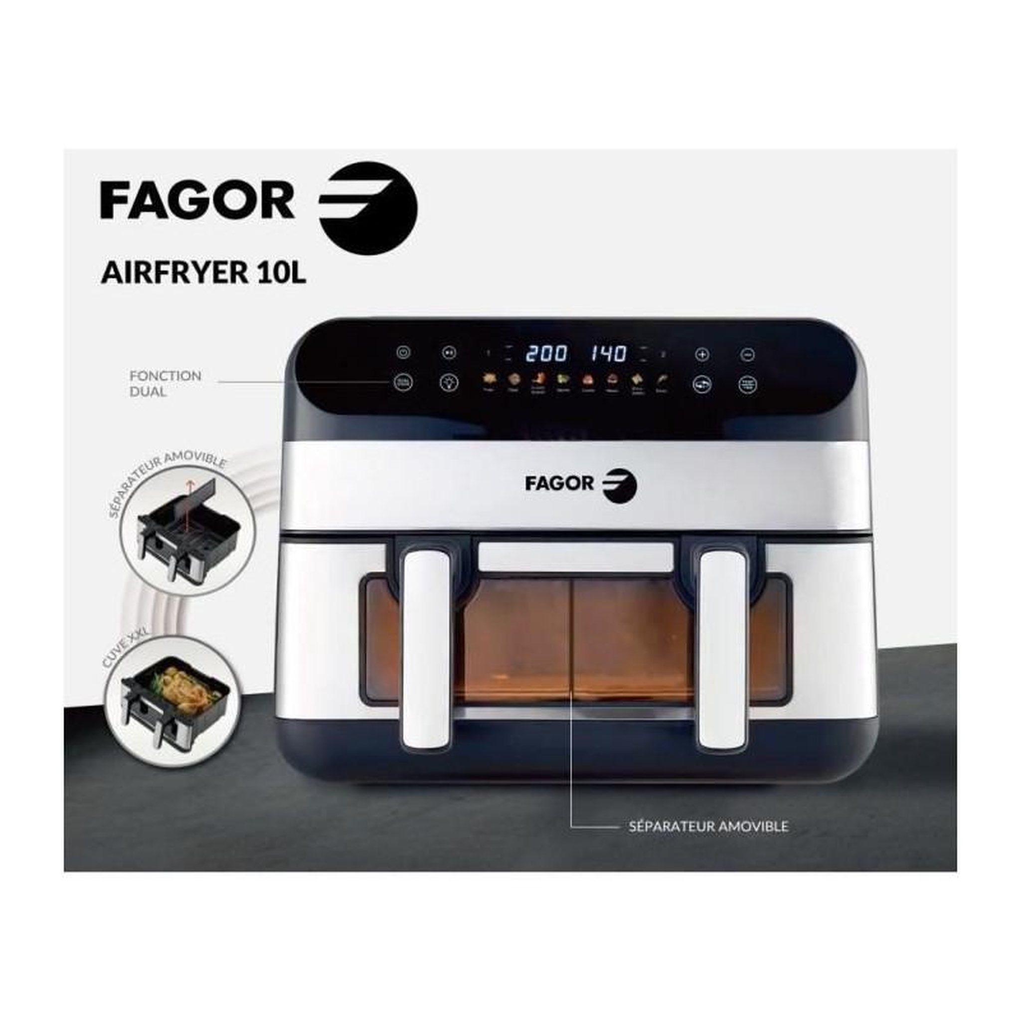 Voir la diapositive 3 : Fagor Friteuse sans huile 10l 2400w inox/noir - fgf10