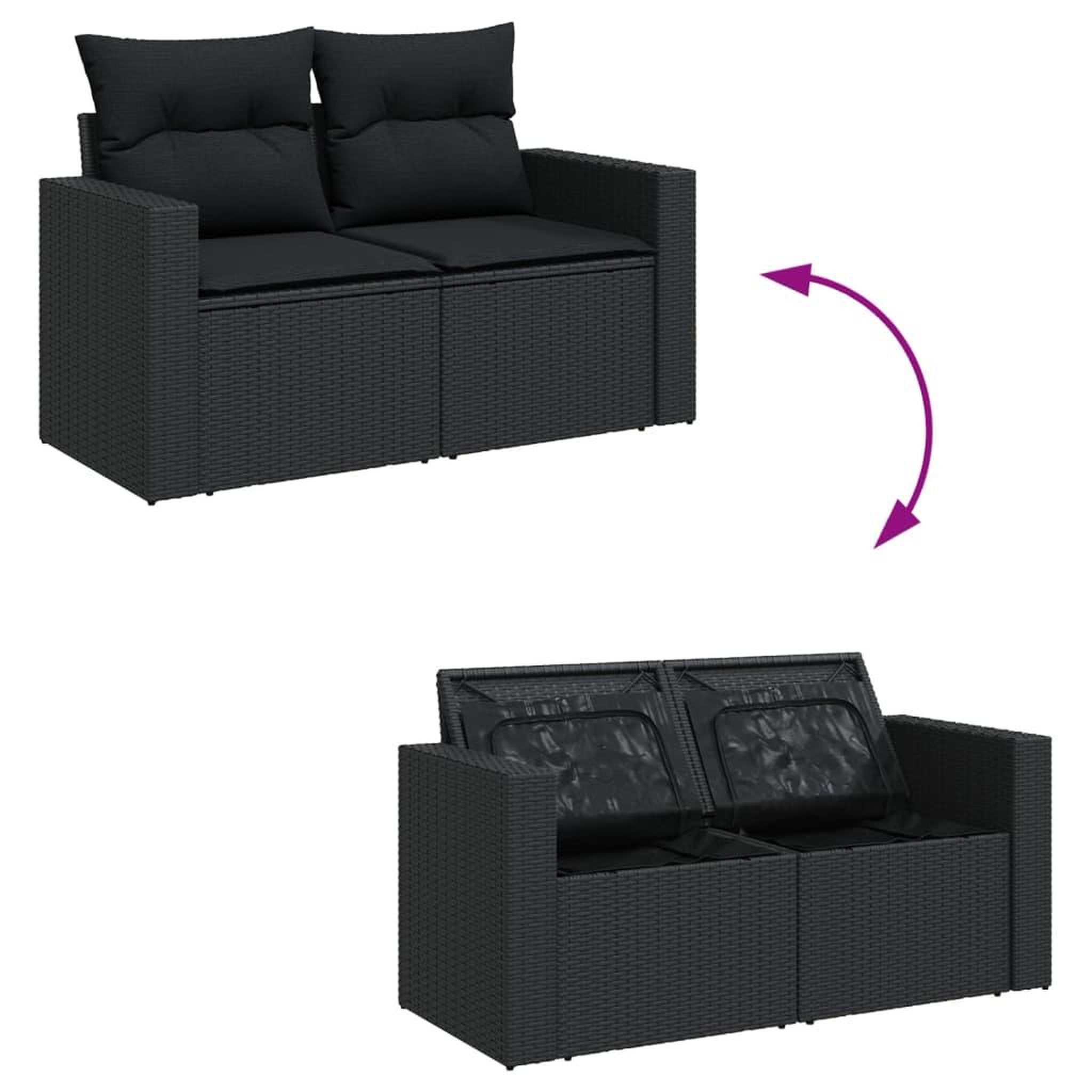 Voir la diapositive 3 : VIDAXL Salon de jardin 10 pcs avec coussins noir resine tressee