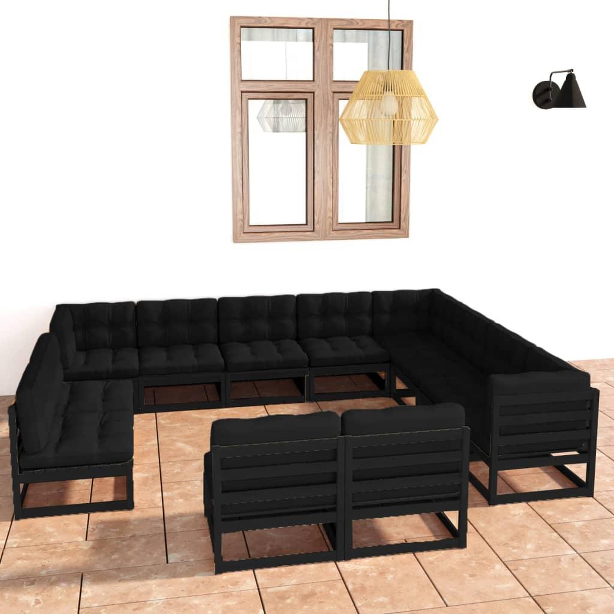 Voir la diapositive 1 : VIDAXL Salon de jardin 12 pcs avec coussins Noir Bois de pin massif