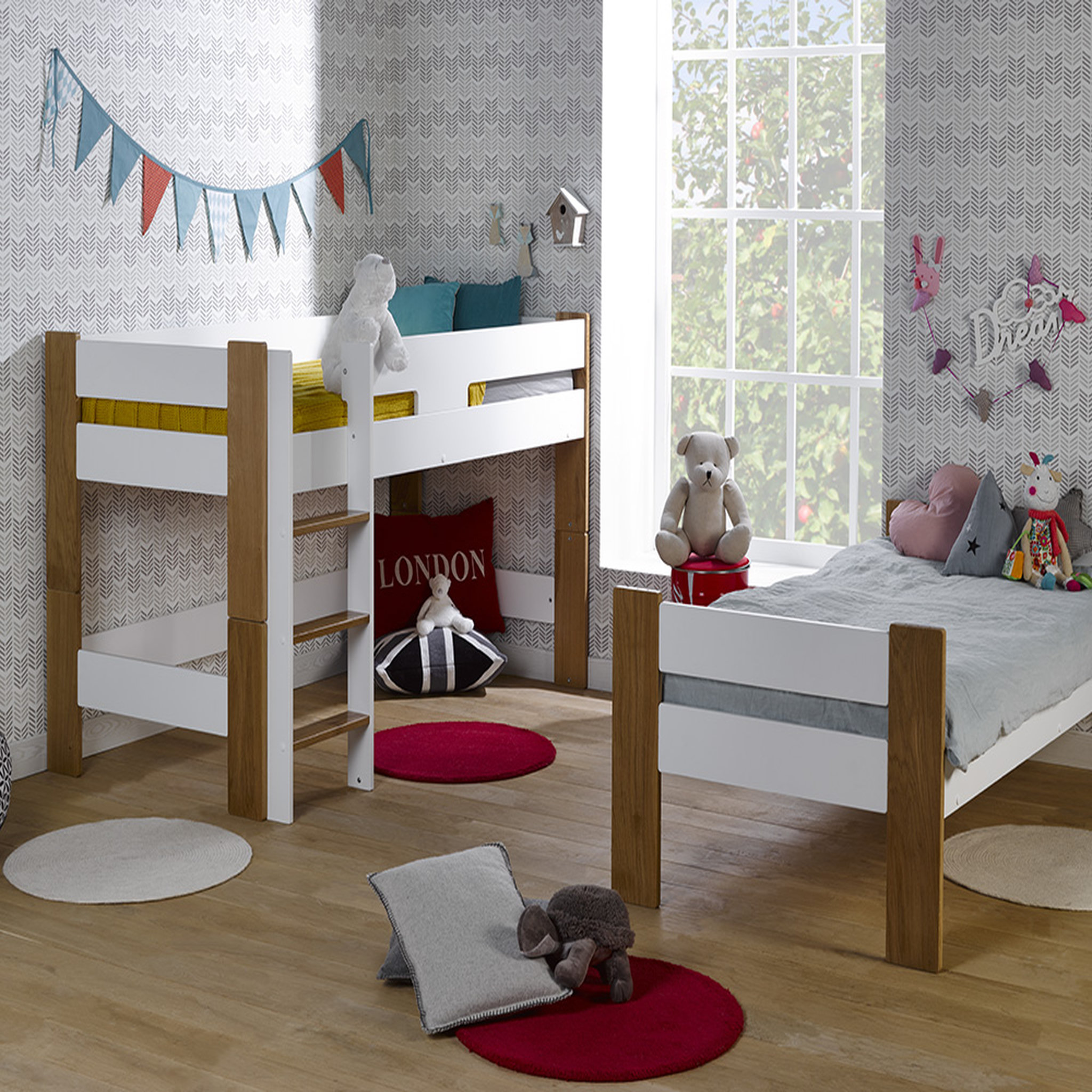 Voir la diapositive 3 : JUNIOR PROVENCE Lit superposé modulable 90x190 cm avec sommier CODY