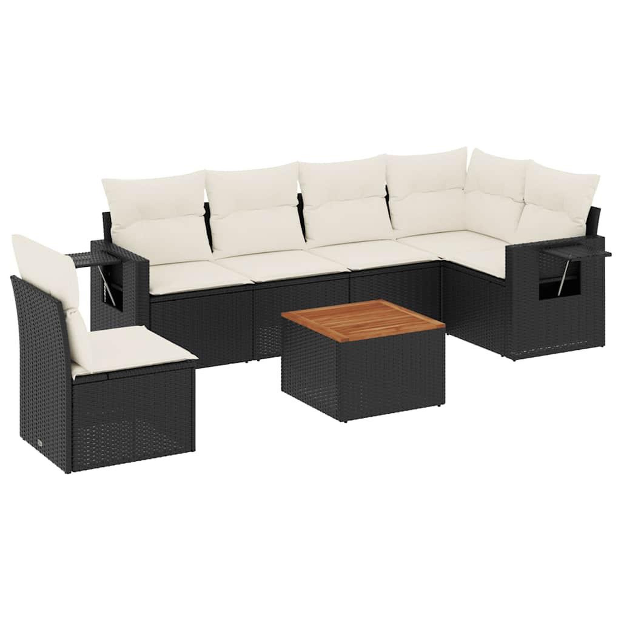 Voir la diapositive 2 : VIDAXL Salon de jardin 7 pcs avec coussins noir resine tressee