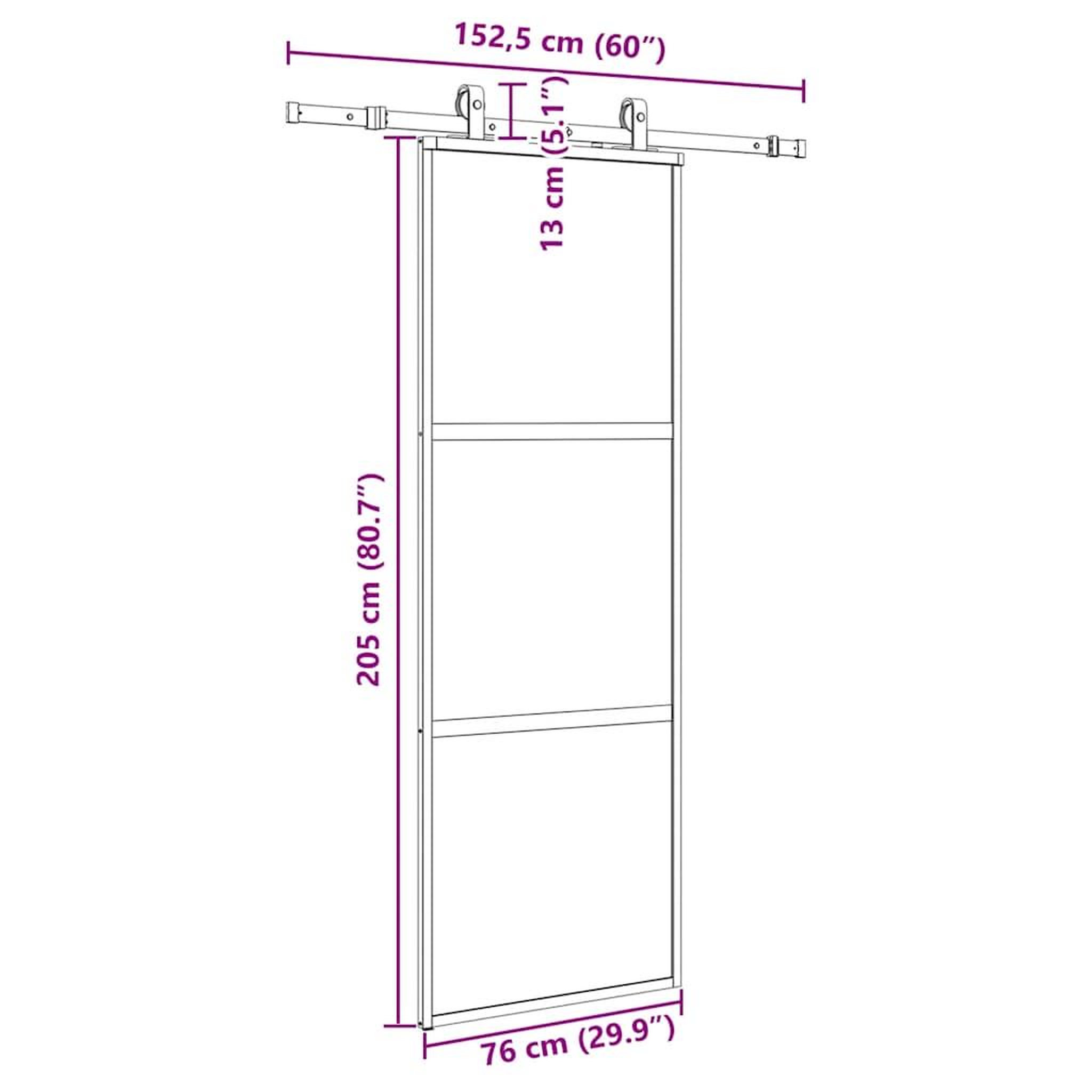 Voir la diapositive 6 : VIDAXL Porte coulissante kit quincaillerie noir 76x205 cm verre trempe