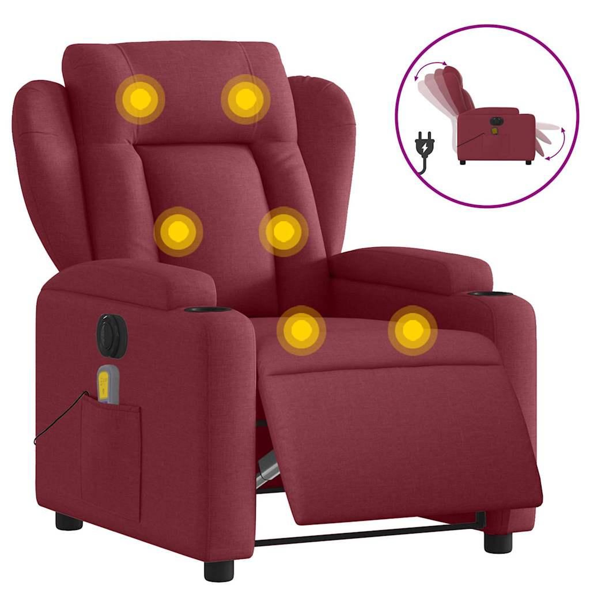 Voir la diapositive 2 : VIDAXL Fauteuil de massage inclinable electrique Rouge bordeaux Tissu