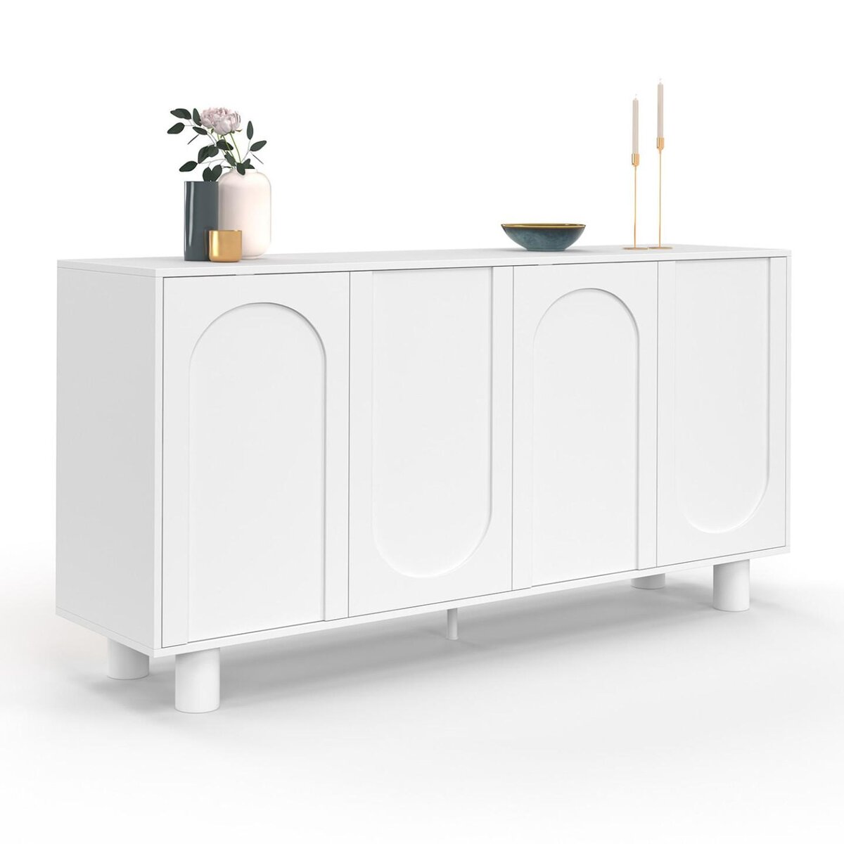 ID MARKET Buffet 160 cm ARCHIE 4 portes design arche blanc