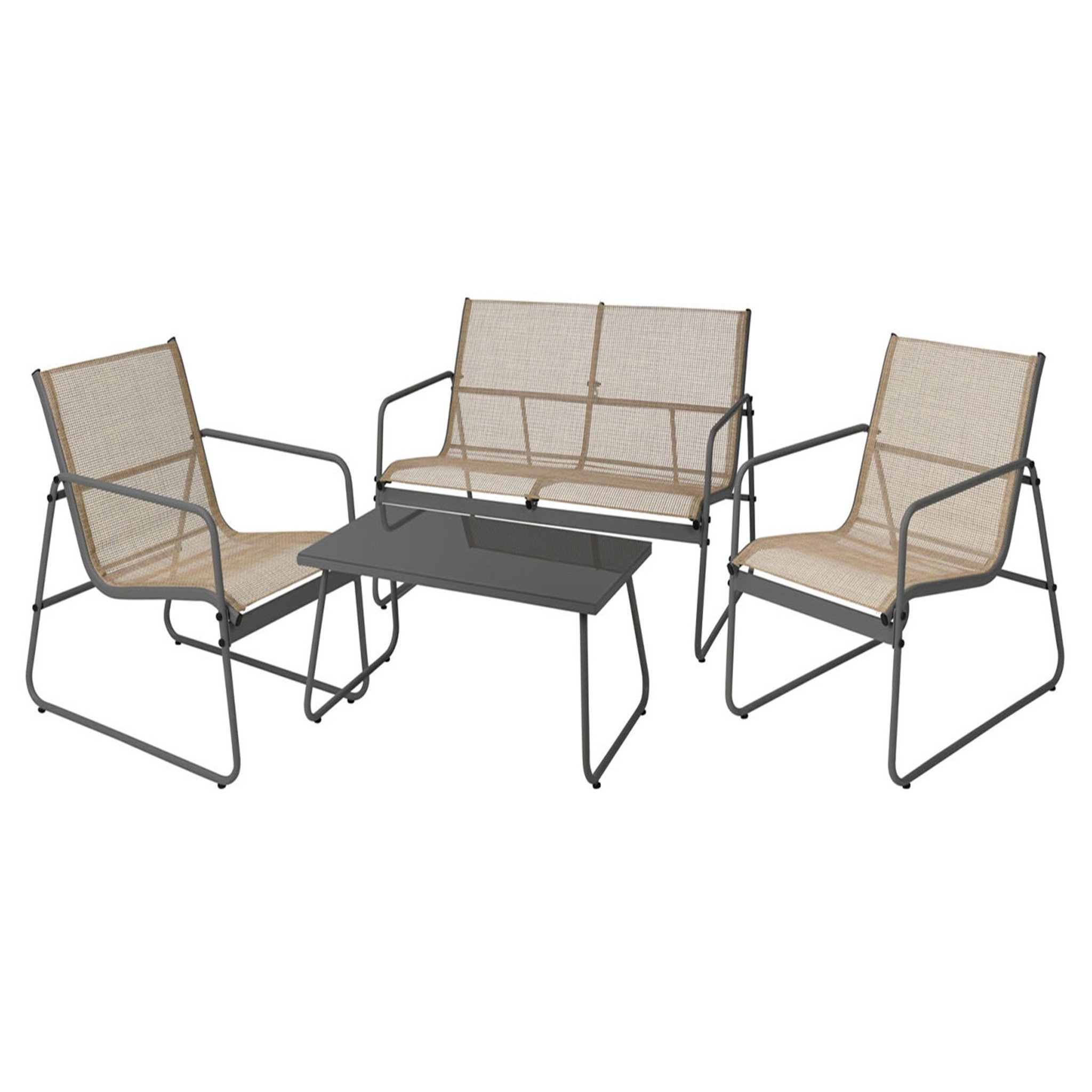 Voir la diapositive 1 : BEST MOBILIER Pilar - salon bas de jardin 4 places - métal et résine tressée