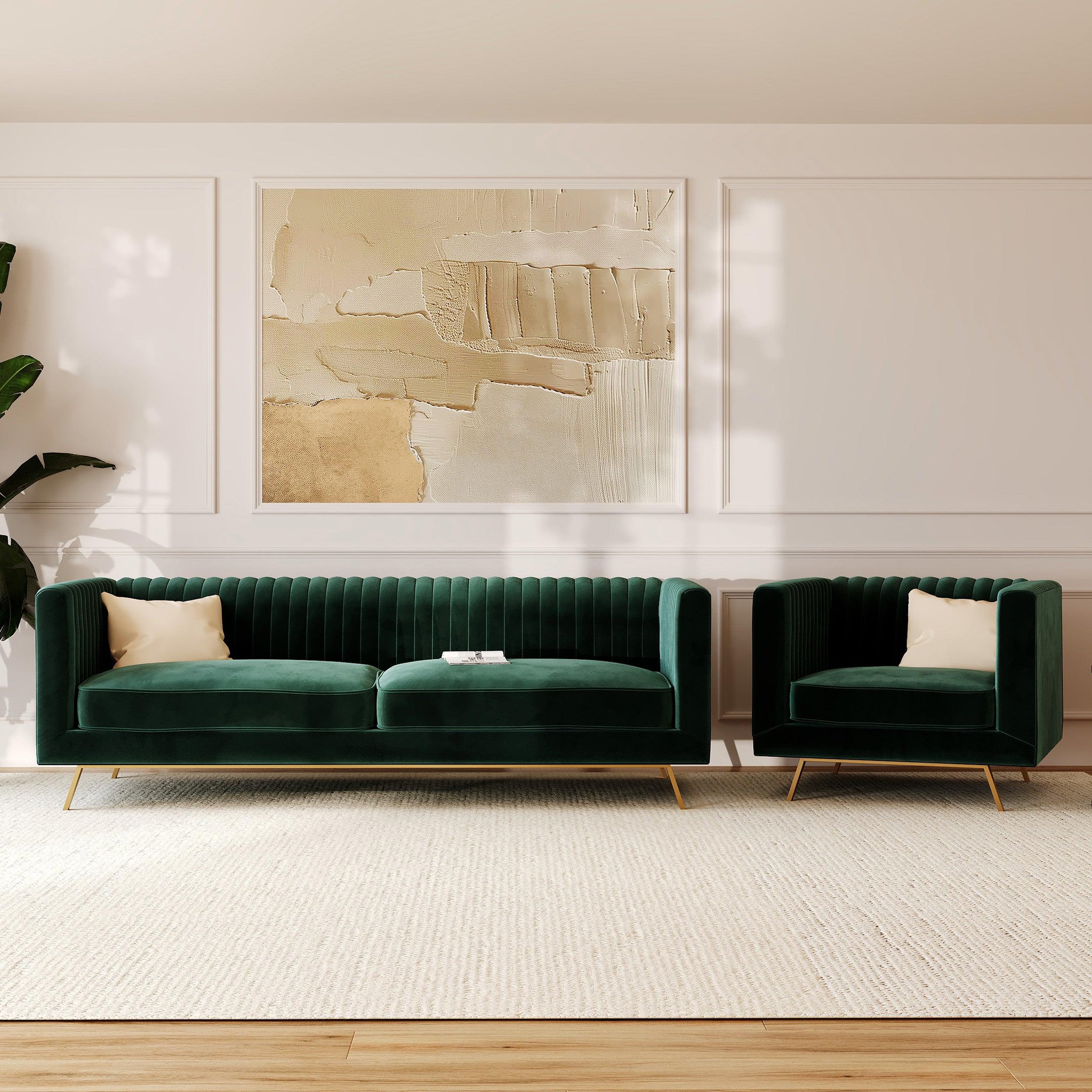 Voir la diapositive 6 : MAISON PAVANE Ensemble canapé et fauteuil en velours vert 4 places-gatsby