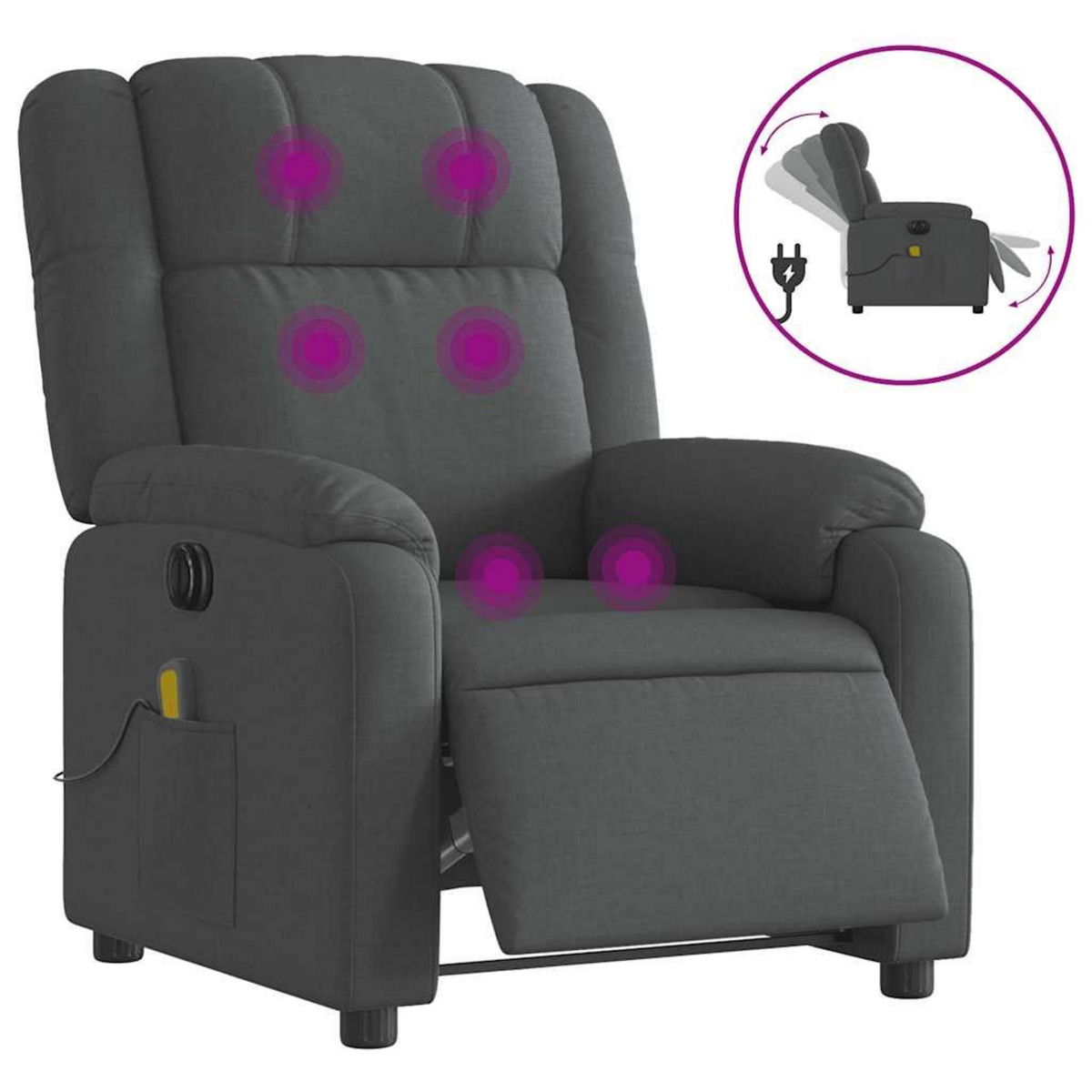 VIDAXL Fauteuil inclinable de massage electrique gris fonce tissu