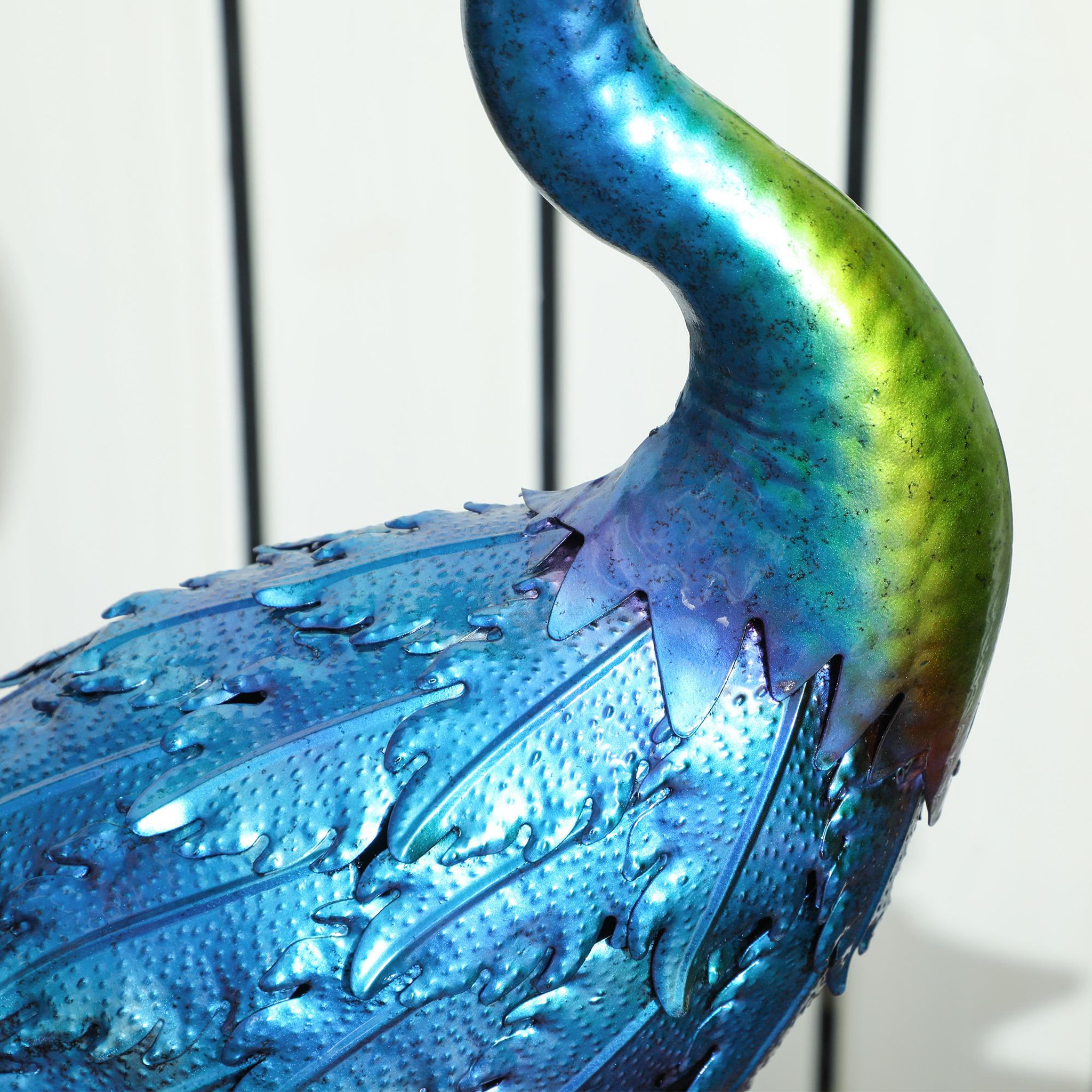Voir la diapositive 5 : OUTSUNNY Statue de jardin paon H. 83 cm - décoration de jardin - métal bleu