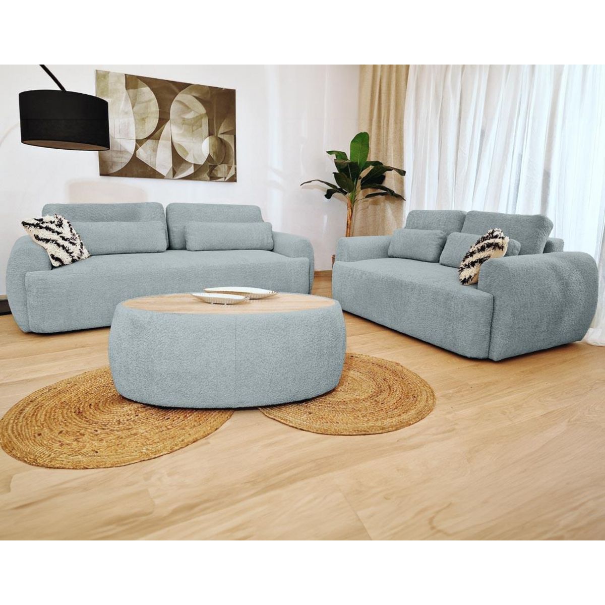 BEST MOBILIER Mahina - canapé droit 3 places - convertible avec coffre - en tissu bouclette