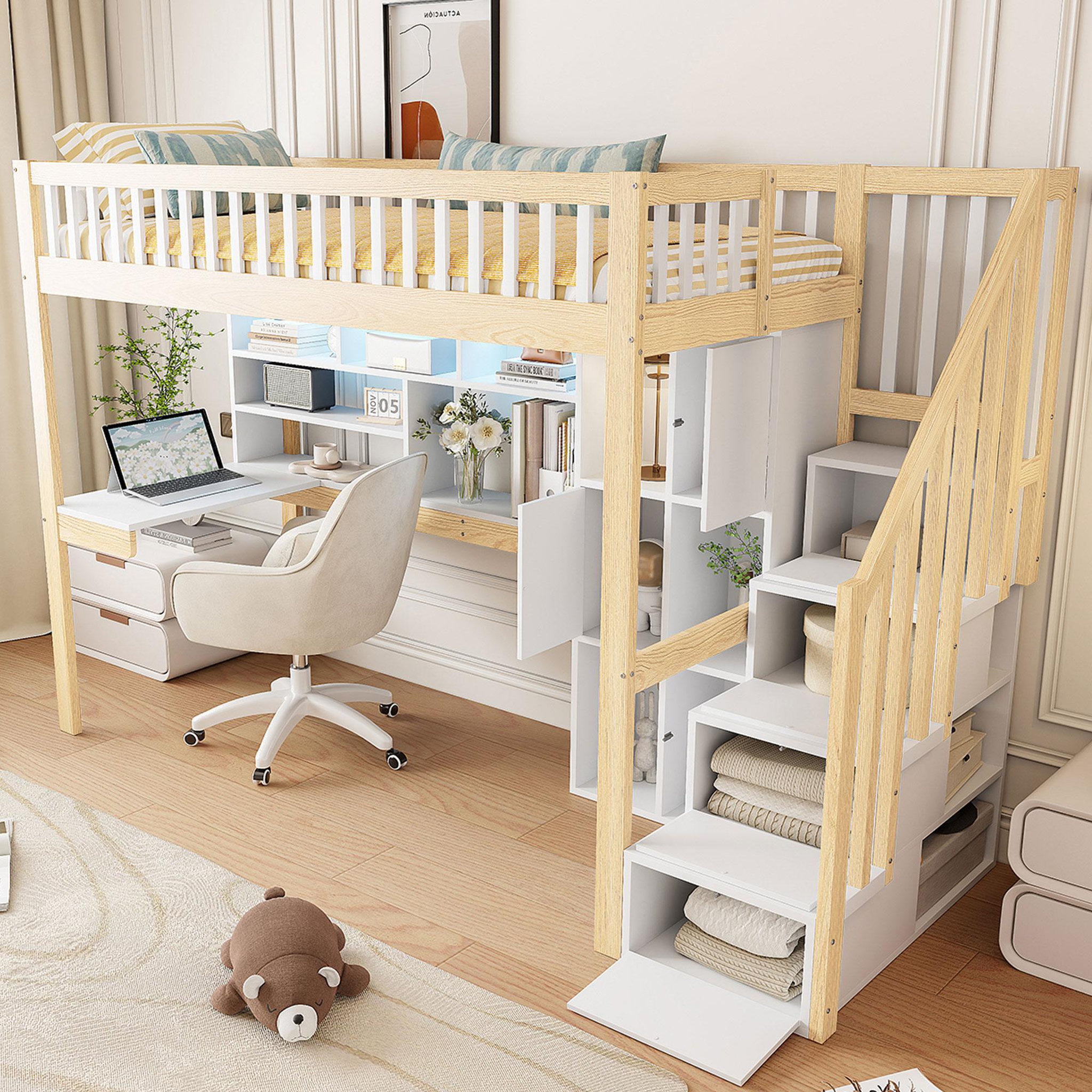 Voir la diapositive 5 : MERAX Lit mezzanine 90x200cm coloris naturel+blanc pin