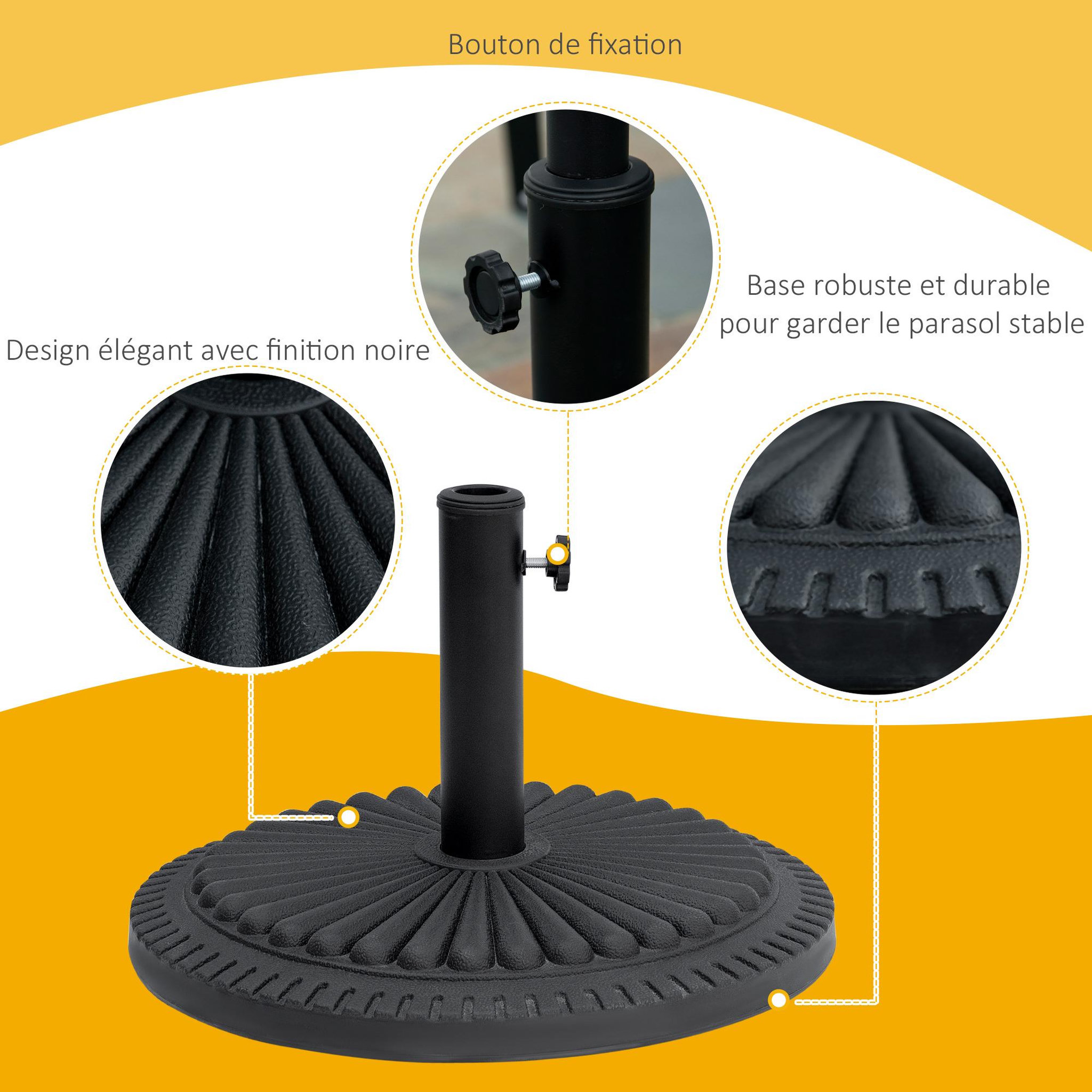 Voir la diapositive 4 : OUTSUNNY Pied de parasol base de lestage parasol rond ciment HDPE motif rosace Ø 49 cm poids net 15 Kg noir