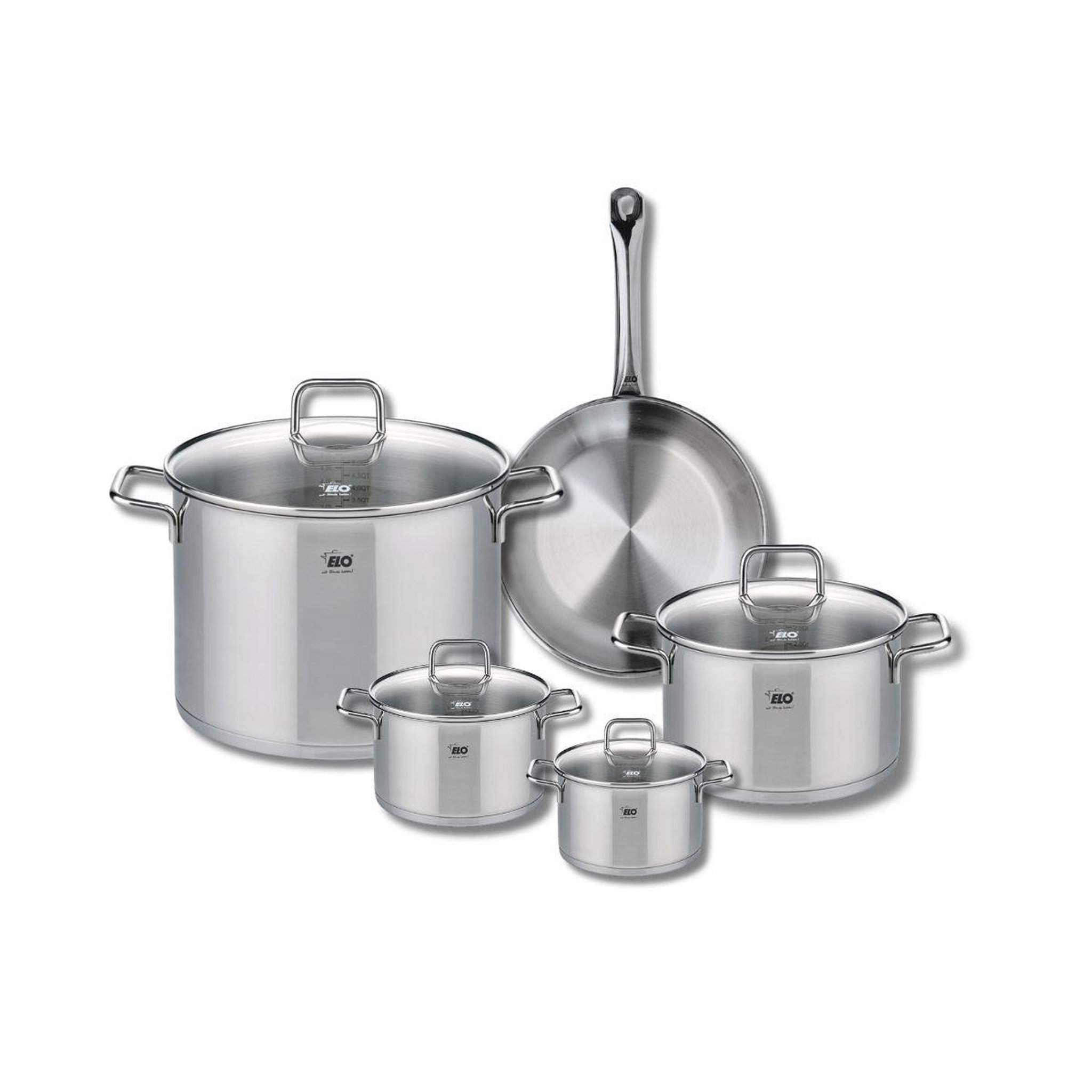 Voir la diapositive 1 : 666 Barcelona Ensemble de 1 Poêle de cuisson 24 cm et 4 faitouts 12, 14, 20 et 26 cm Elo Profi Citrin