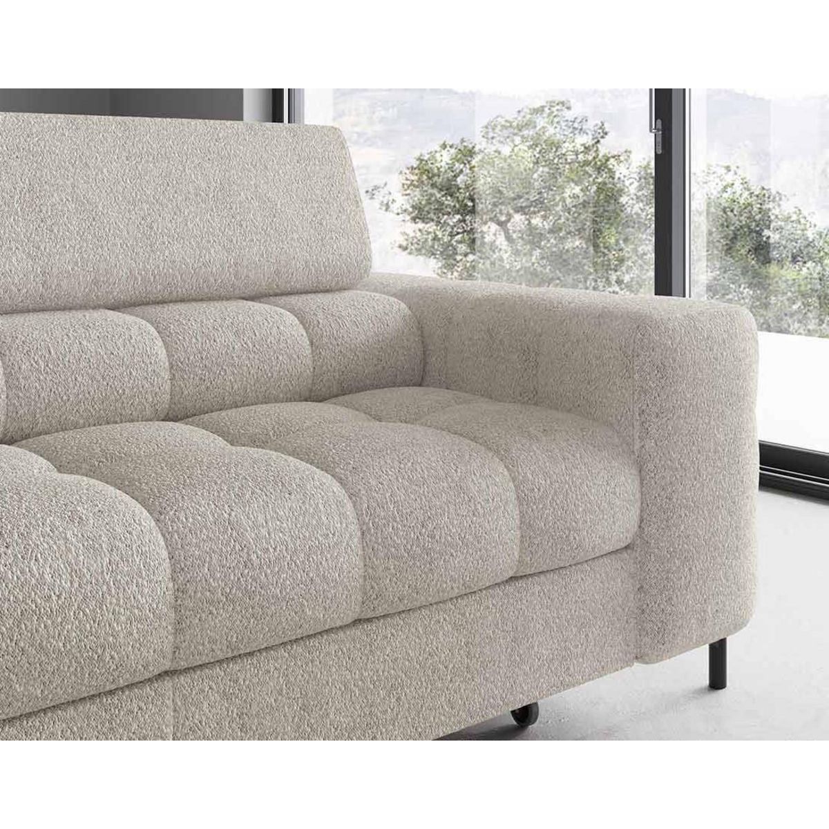 BEST MOBILIER Elisa - canapé d'angle gauche 5 places convertible avec coffre et têtières réglables en tissu bouclette