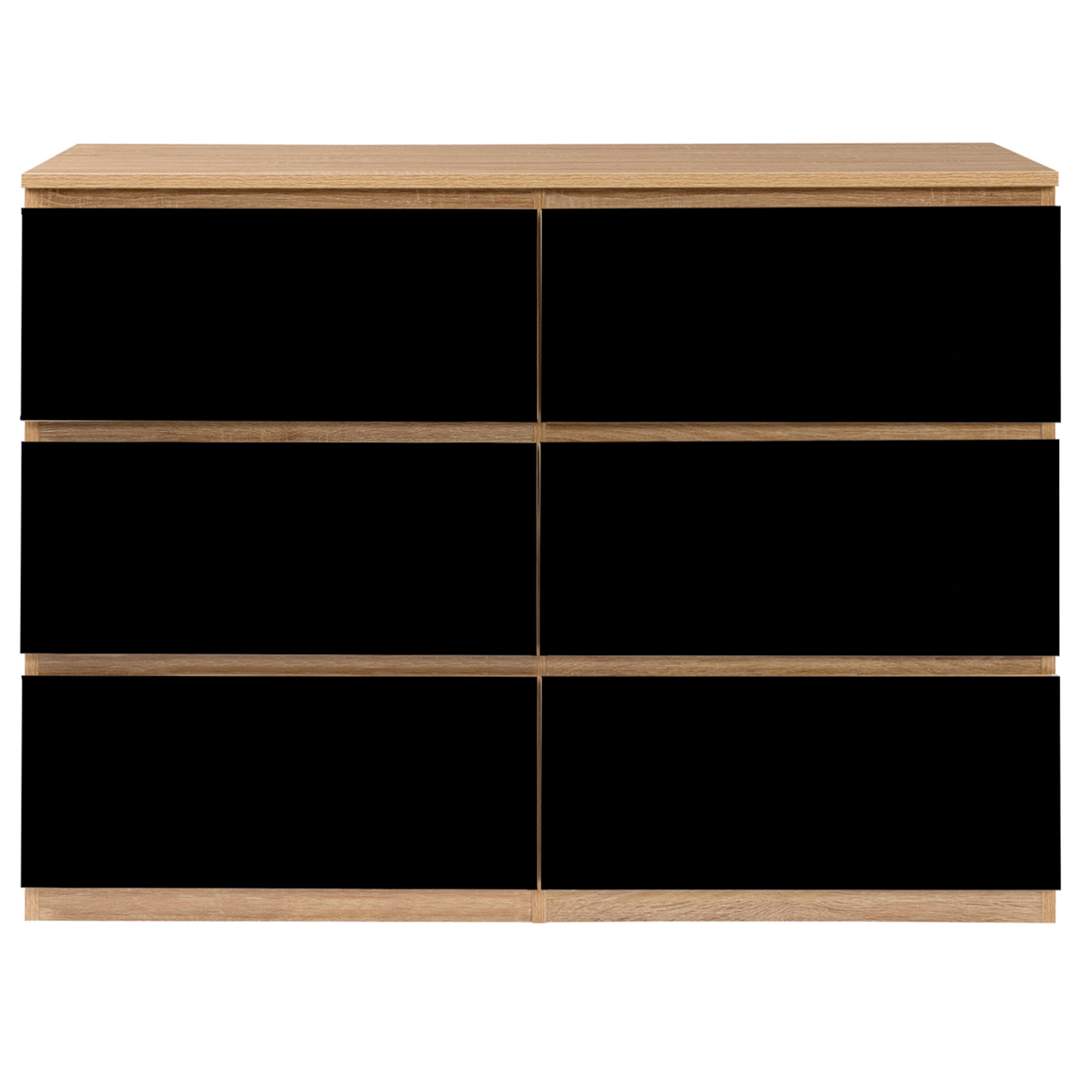 ID MARKET Commode 6 tiroirs TOMI 110 cm bois façon hêtre et noir