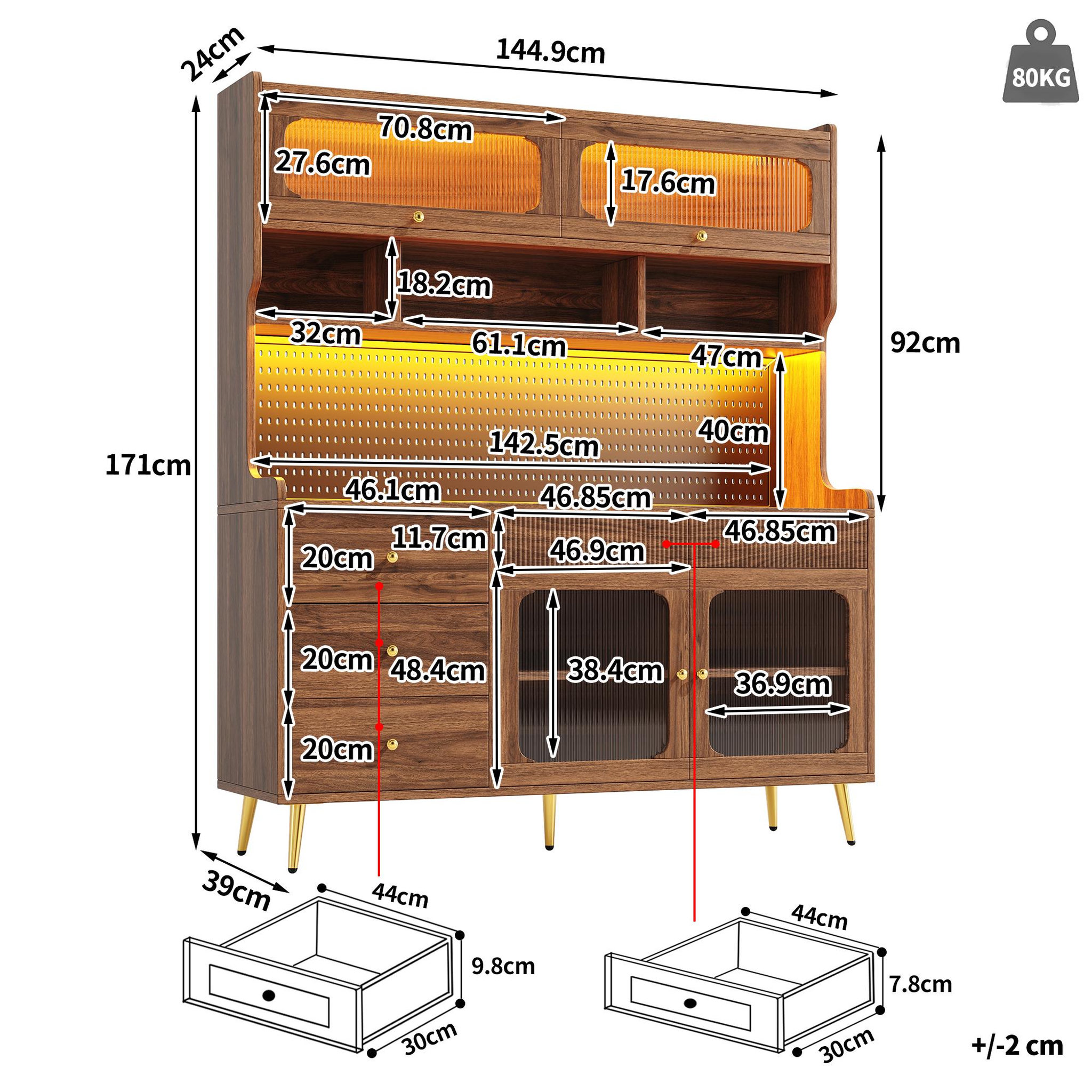 Voir la diapositive 3 : MERAX Buffet de cuisine 4 portes 4 tiroirs - 144,9 cm noyer led mdf