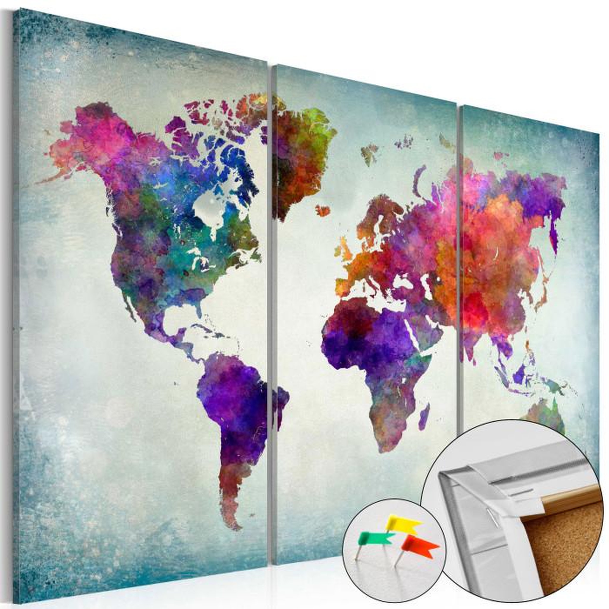Paris Prix Tableau en Liège  Carte du Monde - World in Colors. Coloris disponibles : Multicolore