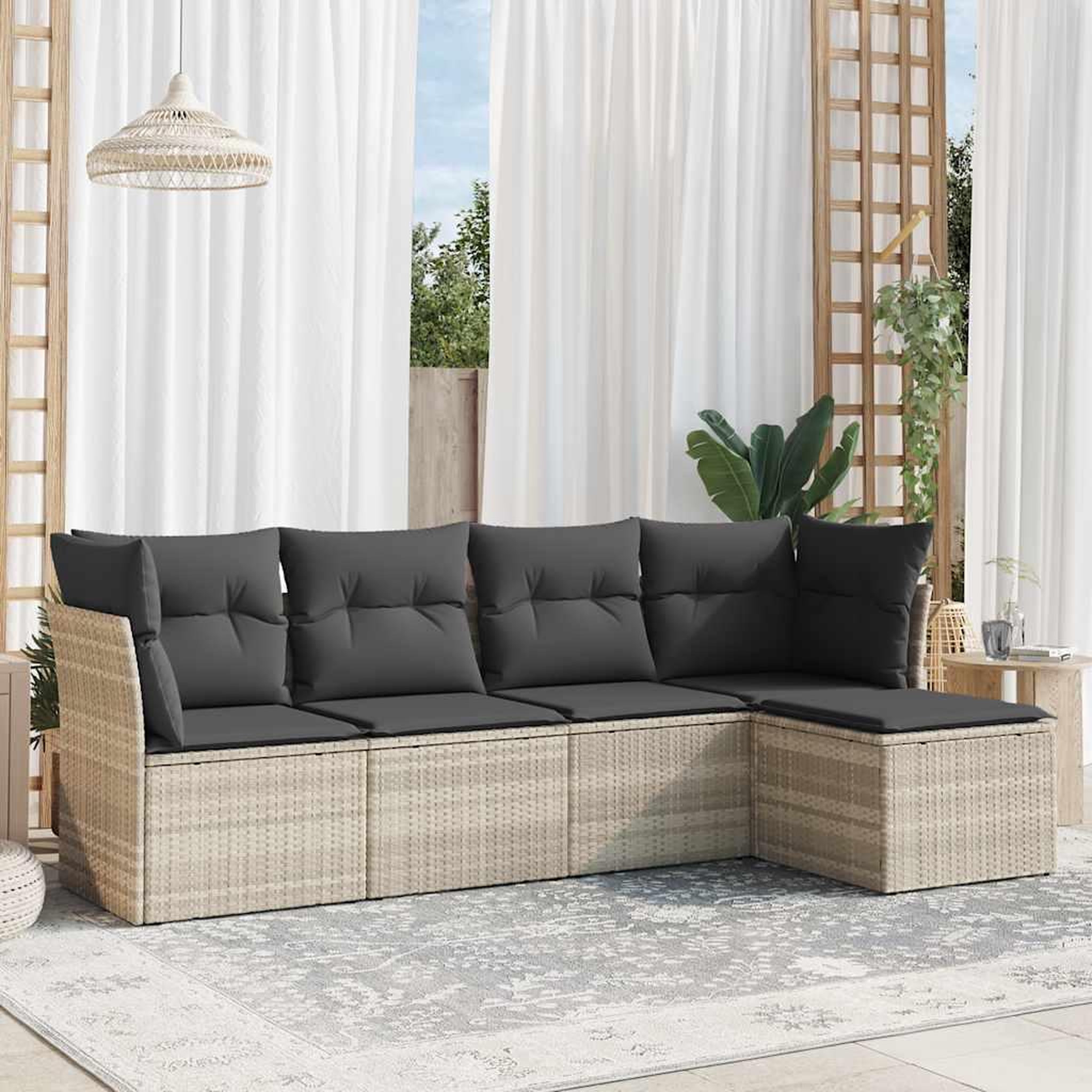 VIDAXL Salon de jardin 5 pcs avec coussins gris clair resine tressee