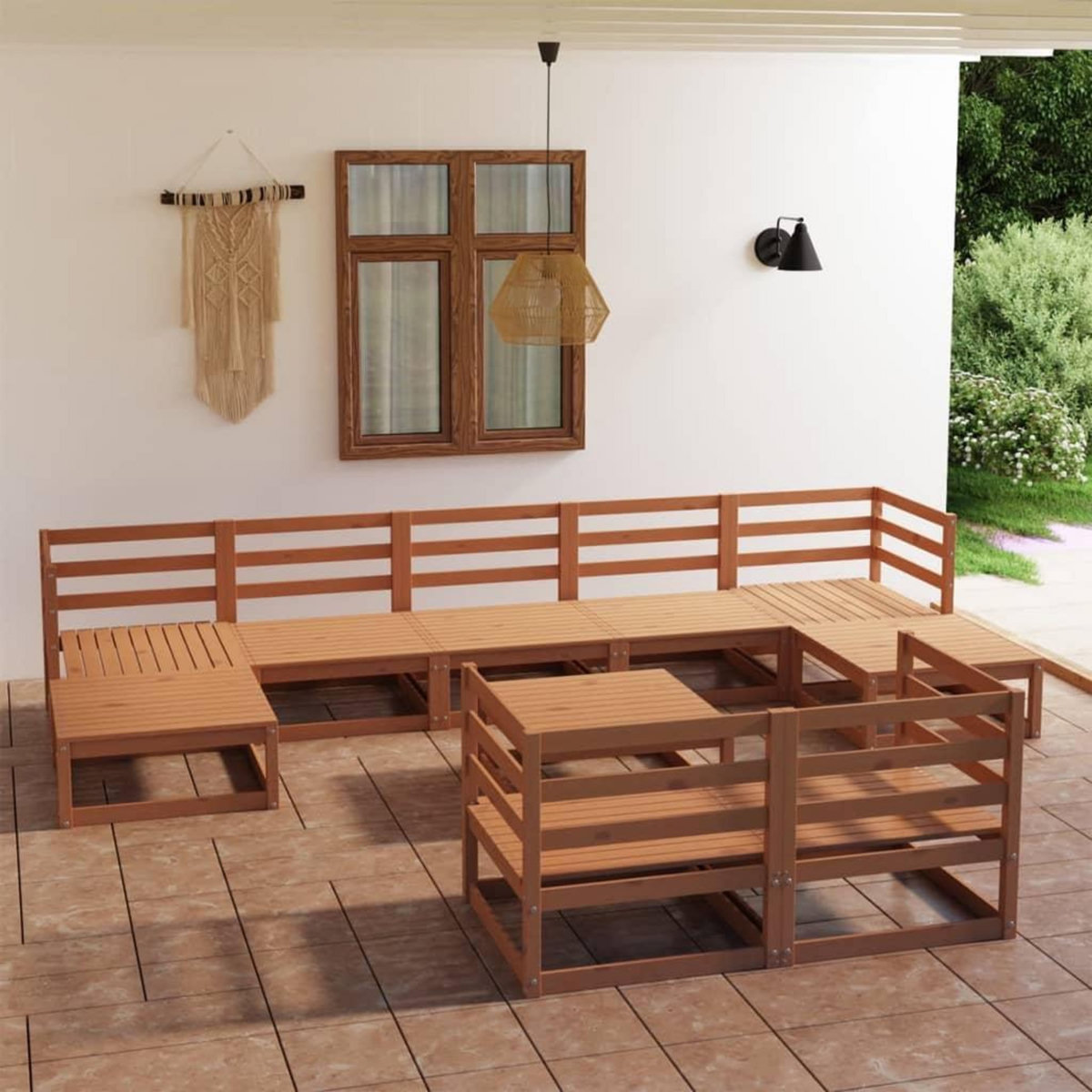 VIDAXL Salon de jardin 10 pcs marron miel bois de pin massif