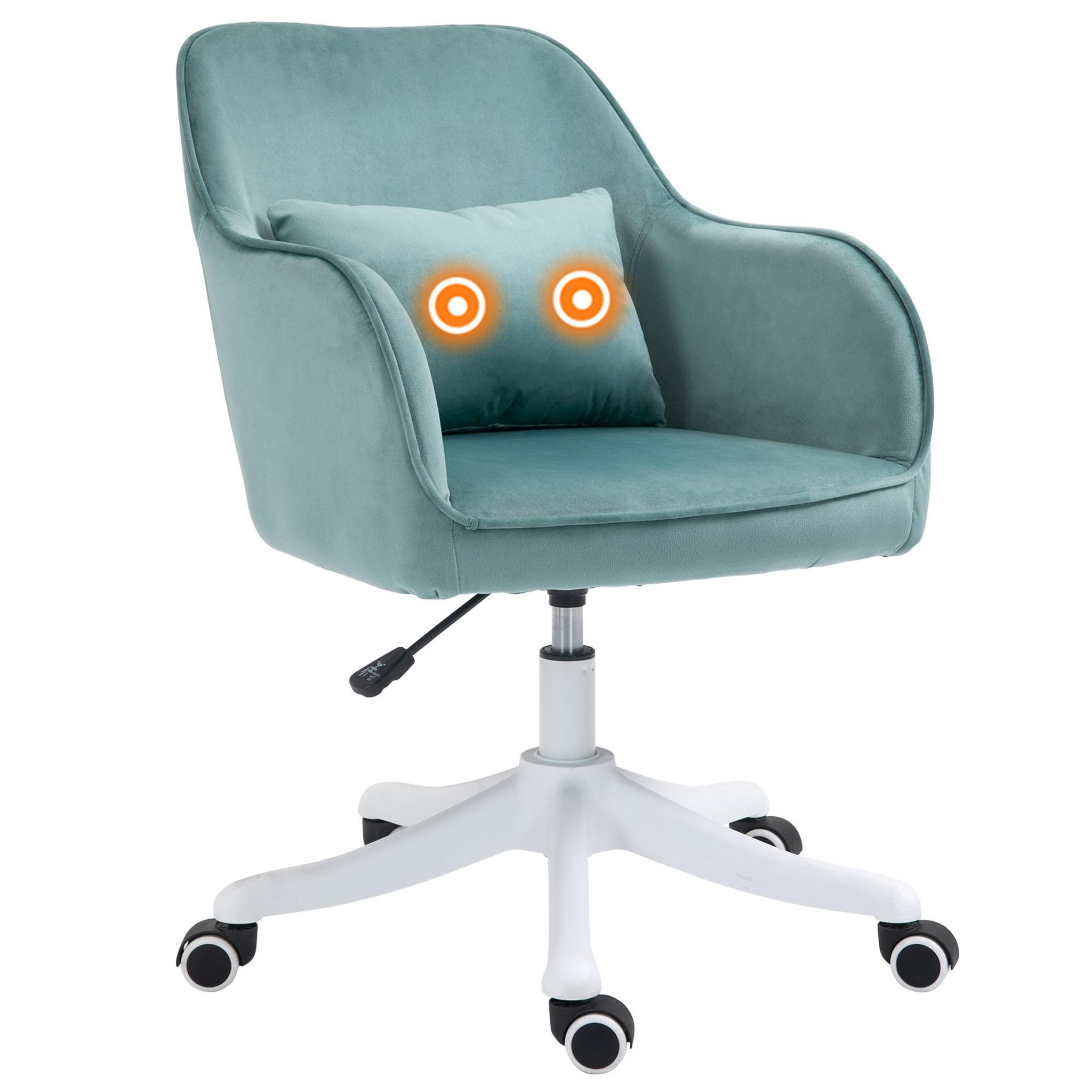 Voir la diapositive 1 : HOMCOM Chaise de bureau velours fauteuil bureau massant coussin lombaire intégré hauteur réglable pivotante 360° vert menthe