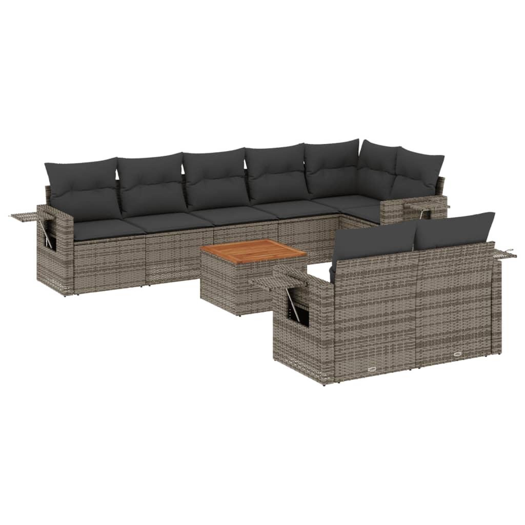 Voir la diapositive 2 : VIDAXL Salon de jardin 9 pcs avec coussins gris resine tressee