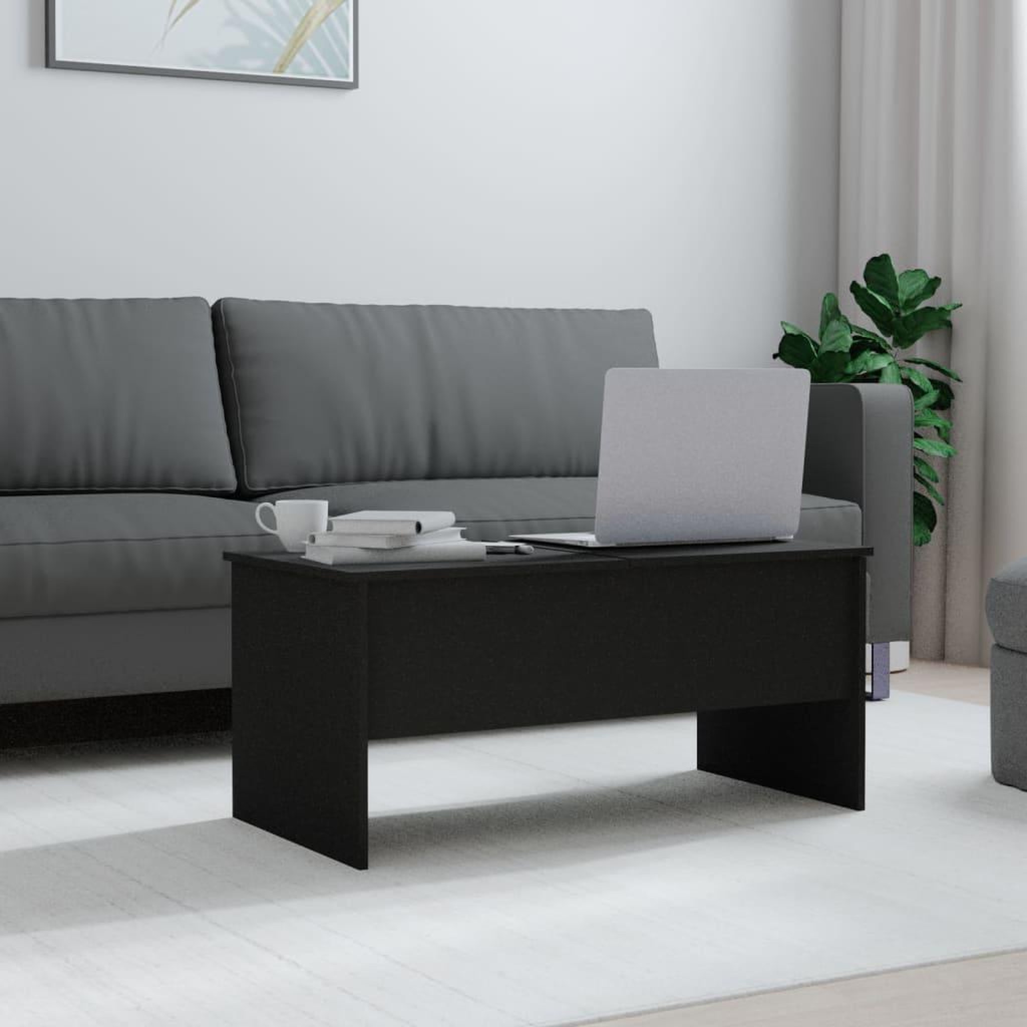Voir la diapositive 3 : VIDAXL Table basse noir 102x50,5x46,5 cm bois d'ingenierie