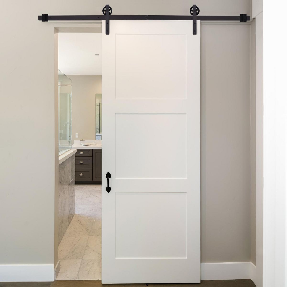 HOMCOM Kit de porte coulissante système galandage pour porte épaisseur 35-45 ou 40-45 mm longueur rail 1,83 m charge max. 100 Kg acier brun