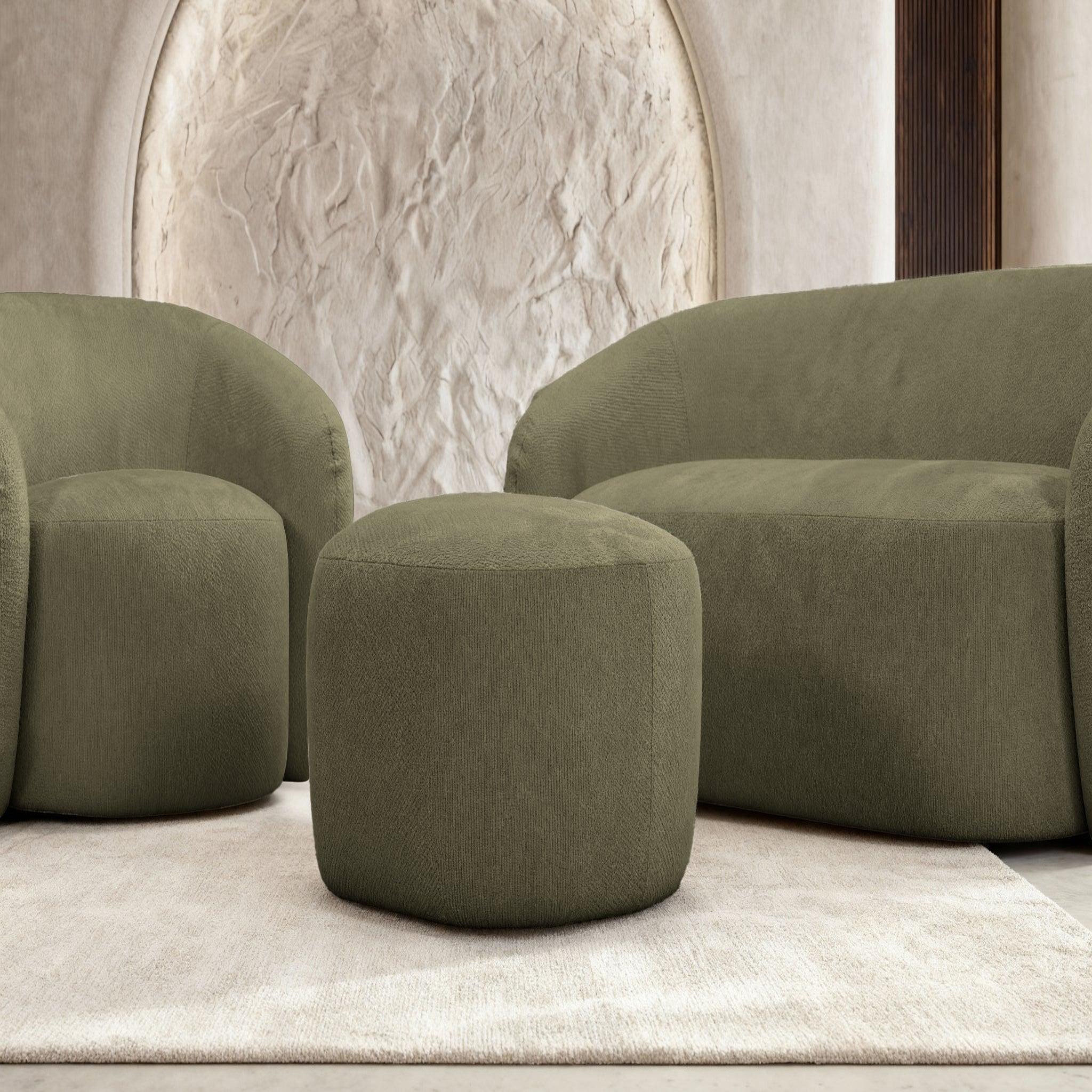 Voir la diapositive 4 : CASANOVA PARIS Aurelie - pack canapé droit 2 places + fauteuil + pouf tissu