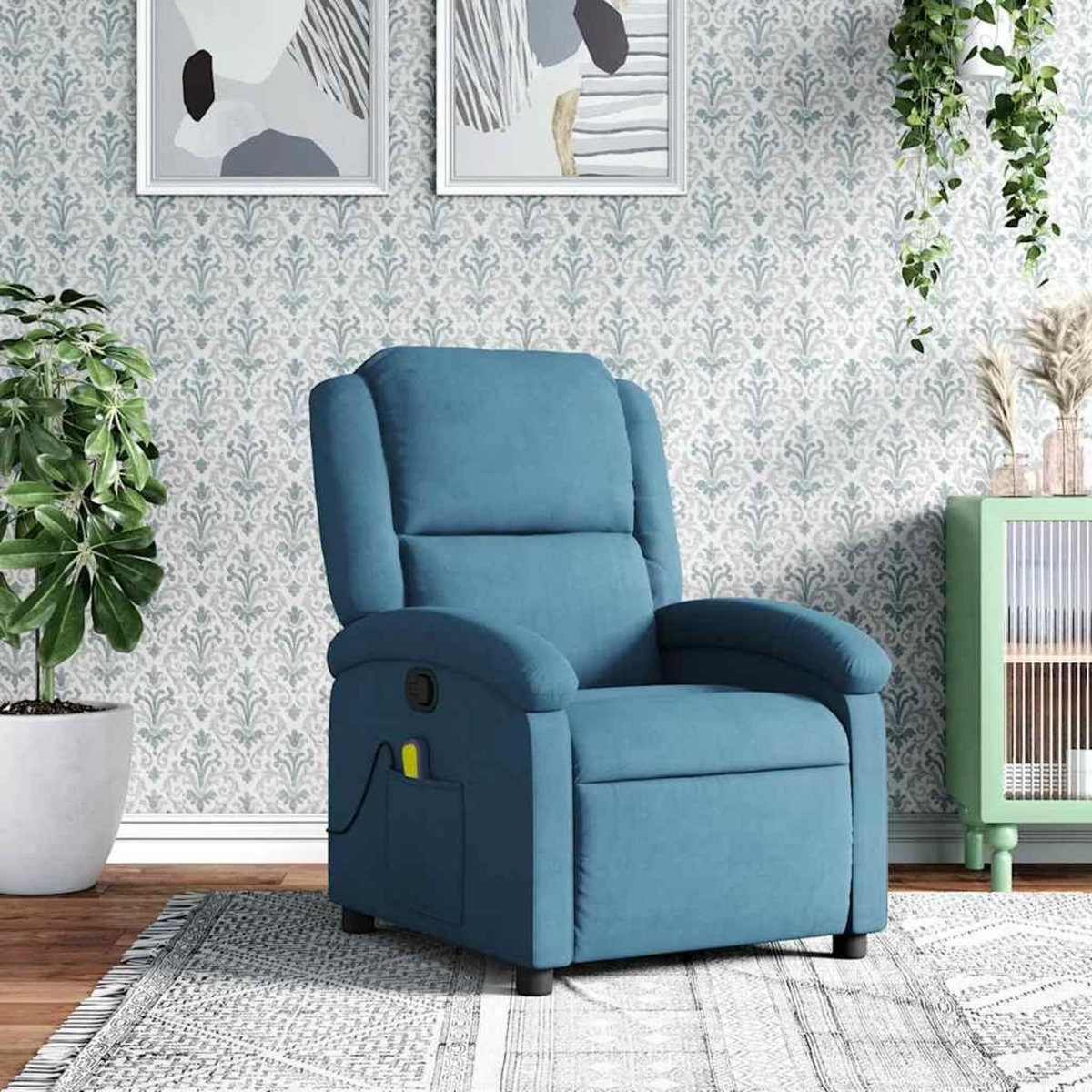 VIDAXL Fauteuil inclinable de massage bleu velours