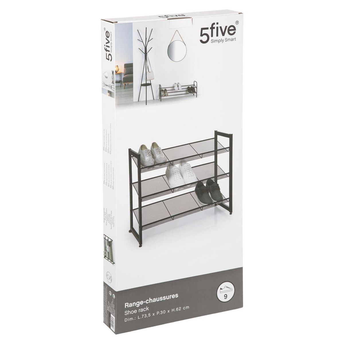 FIVE Range chaussures 3 étagères en métal - Noir