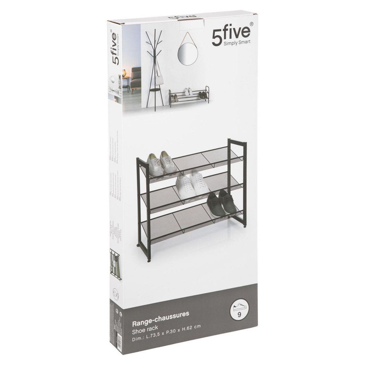 FIVE Range chaussures 3 étagères en métal - Noir
