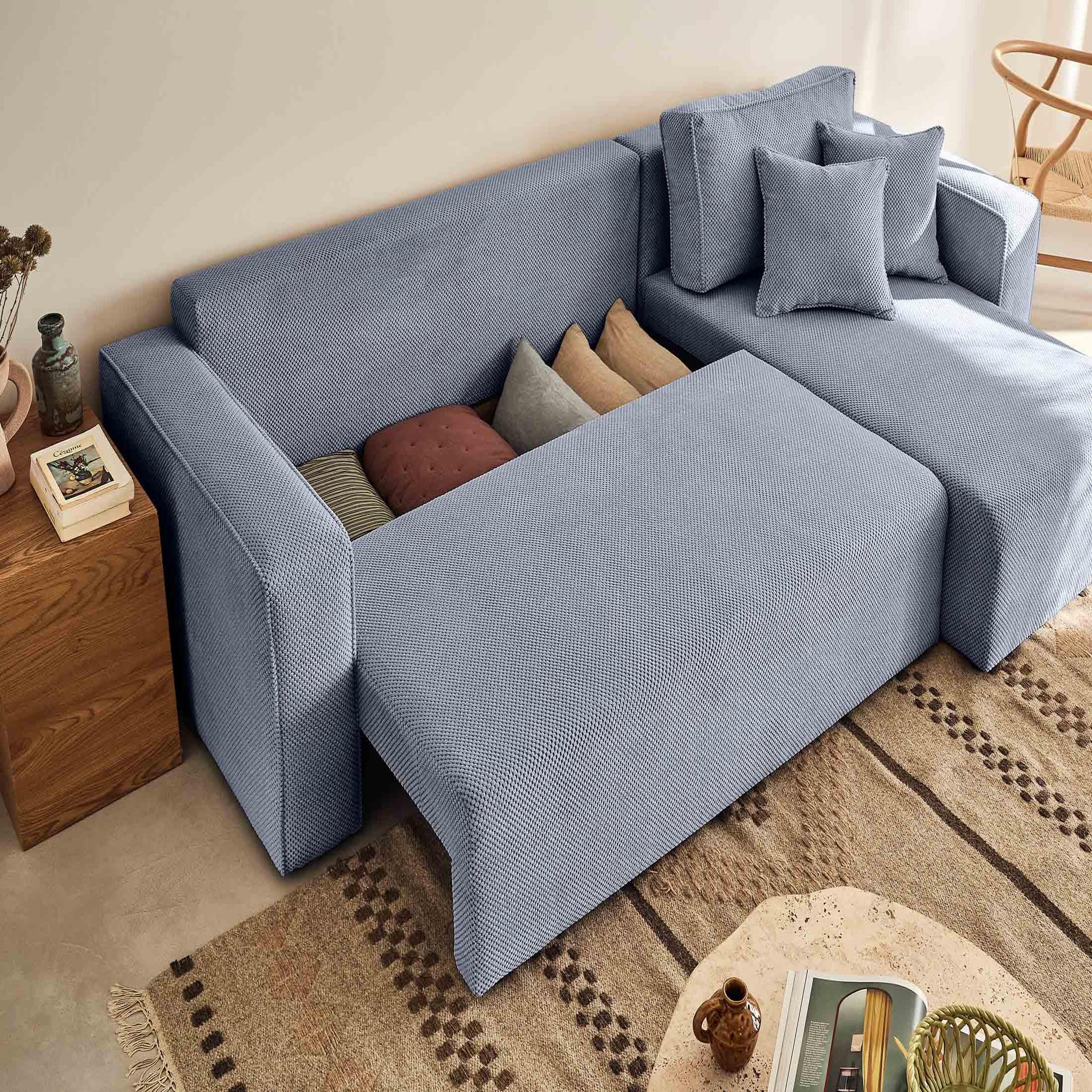 Voir la diapositive 3 : BEST MOBILIER Topaze - canapé d'angle réversible - 4 places - convertible avec coffre - en velours texturé