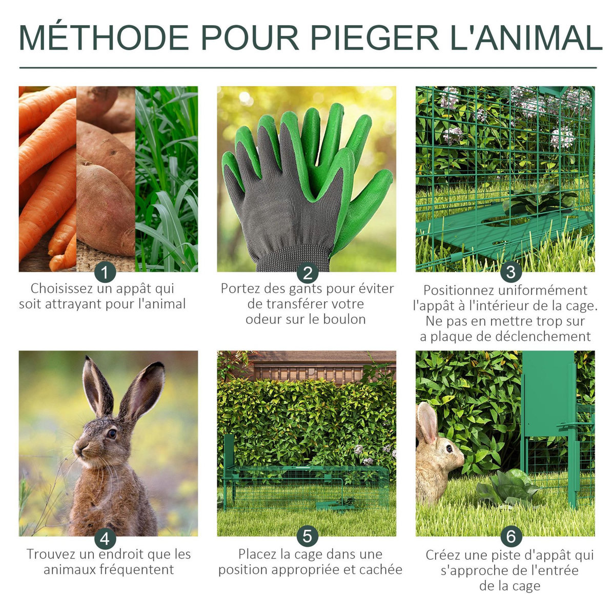 OUTSUNNY Piège de capture pour petits animaux type lapin rat - entrée, poignée - dim. 100L x 25l x 28H cm - acier vert