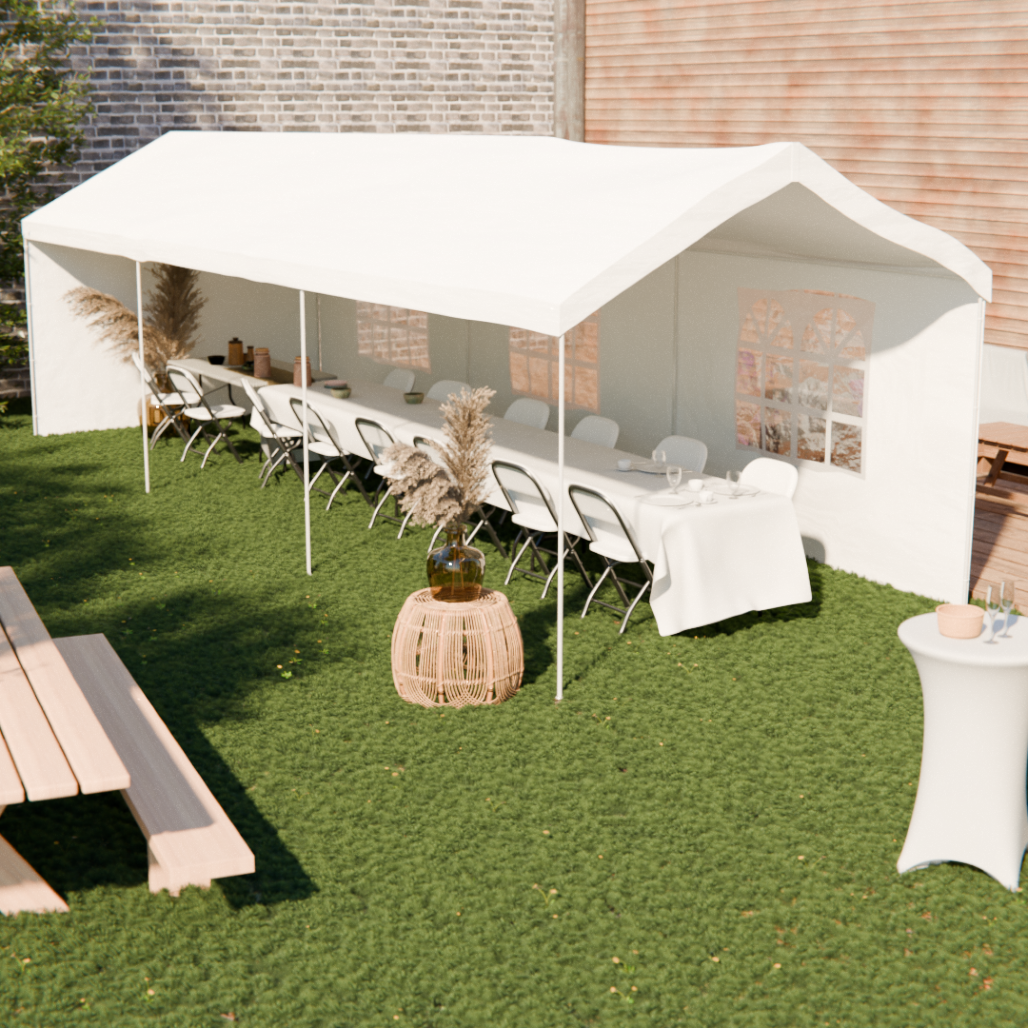Voir la diapositive 4 : SWEEEK Tente de réception - Burdigala 3x9m -  Blanc. connecteurs métal. tente de jardin idéale pour réception à utiliser comme pavillon. chapiteau ou tonnelle