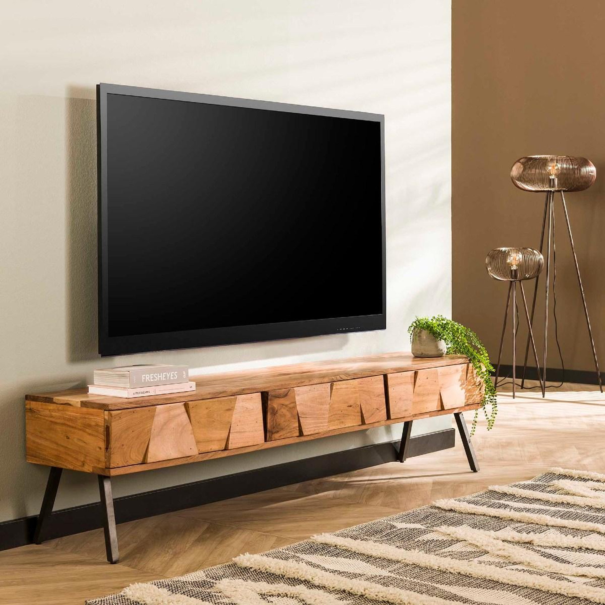 Voir la diapositive 2 : JLC KREATION Meuble tv en bois d'acacia massif 180cm dino