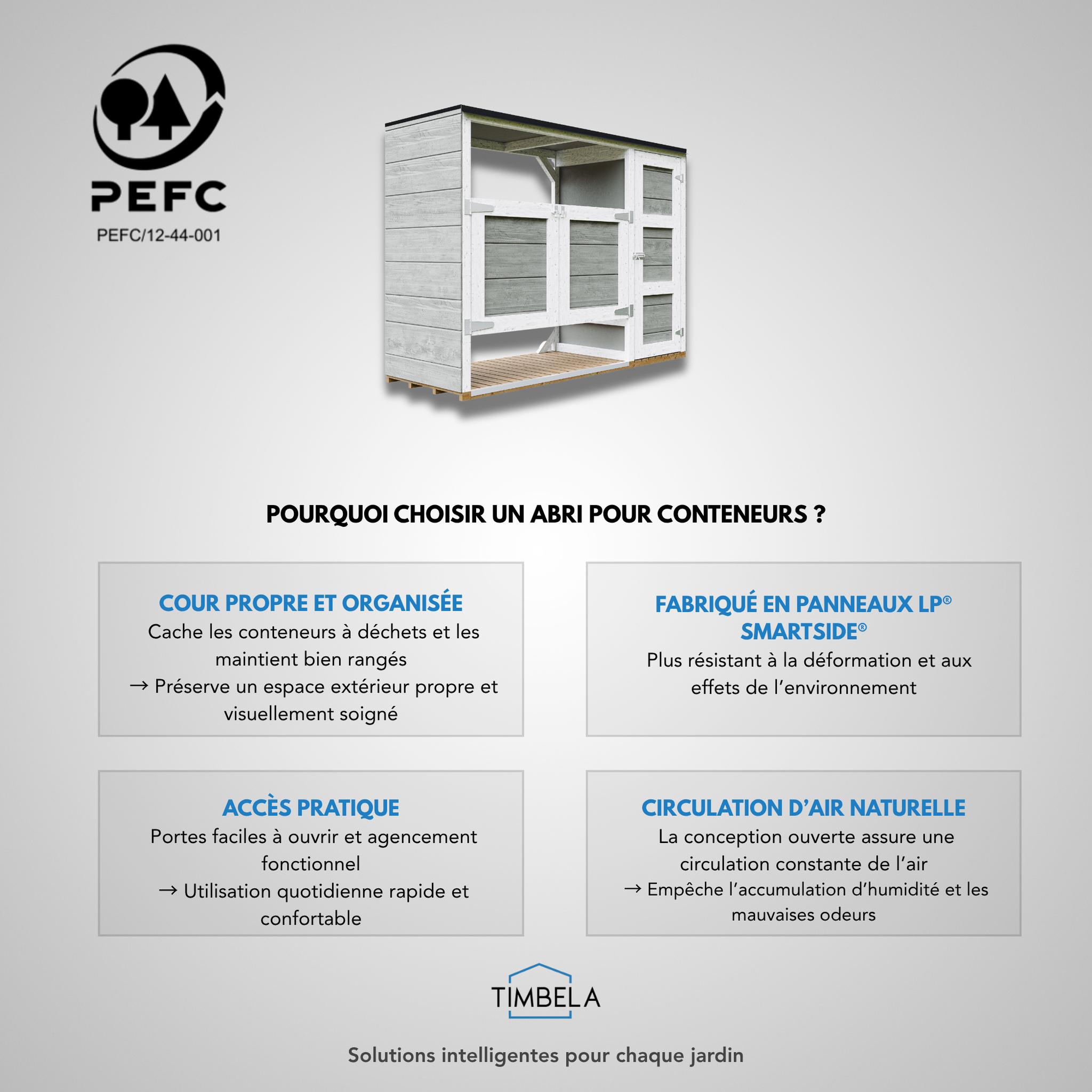 Voir la diapositive 4 : TIMBELA Abri de jardin pour poubelles, Cache poubelle extérieur 2x240L M981A