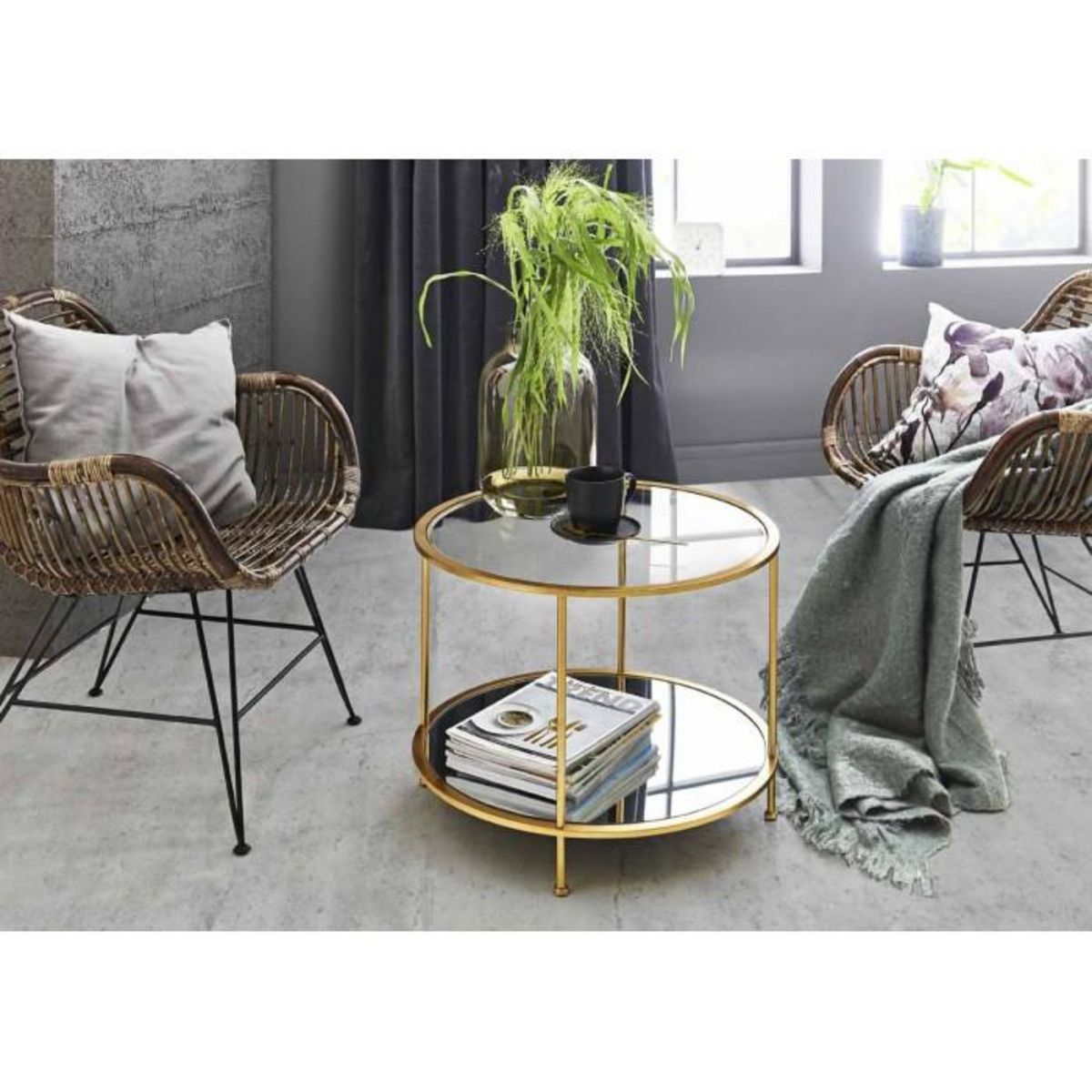 Paris Prix Table d'Appoint Ronde en Verre  Alizée  60cm Or