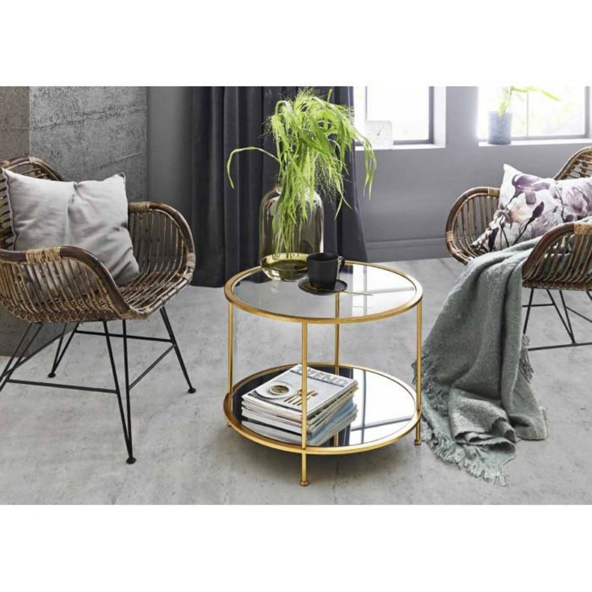 Paris Prix Table d'Appoint Ronde en Verre  Alizée  60cm Or