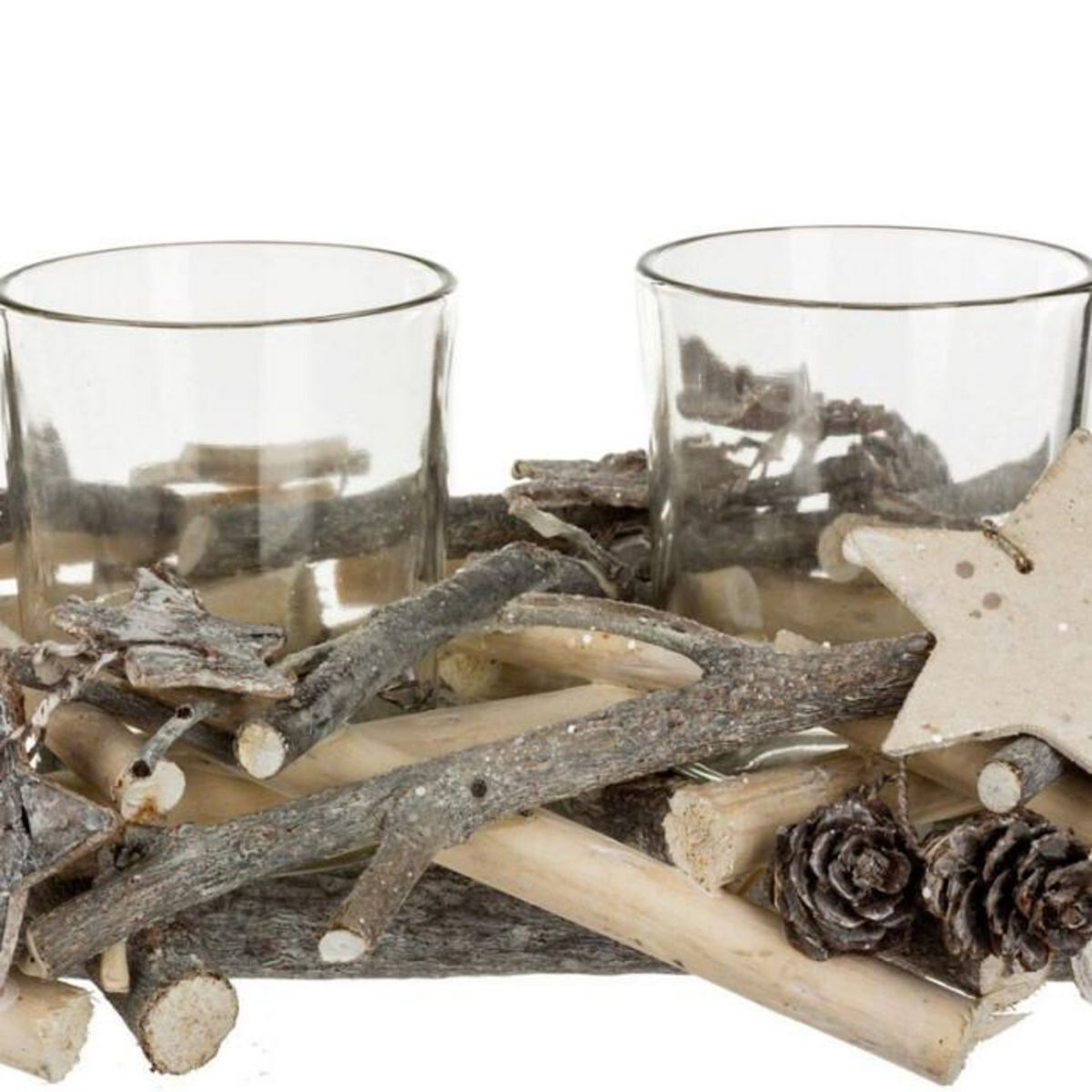 FEERIC LIGHT & CHRISTMAS Centre de Table 4 Photophores  Hors Piste  38cm Gris