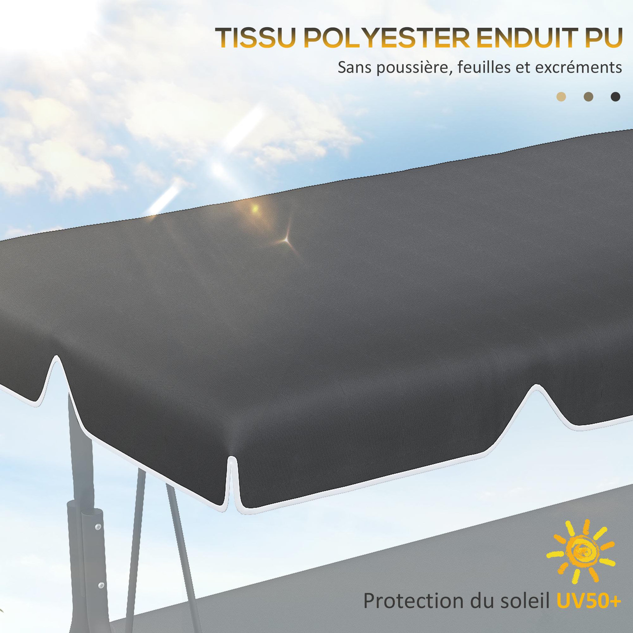 Voir la diapositive 4 : OUTSUNNY Toile de Rechange pour balancelle de Jardin Tissu Polyester Haute densité 200 g/m² 192L x 144l cm - noir