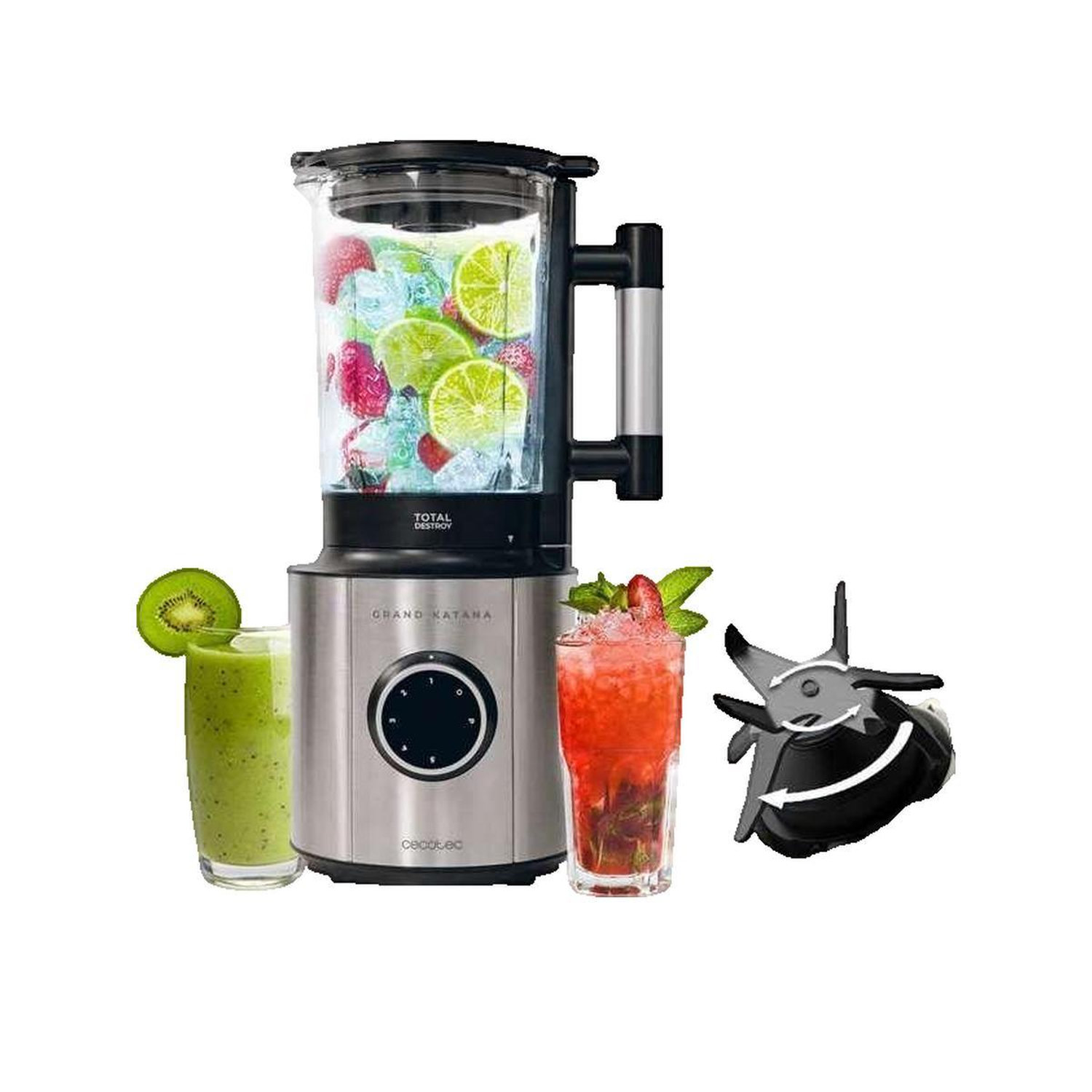 Cecotec Mélangeur en verre Grand Katana 2700MAX Total Destroy B. Puissance nominale Max technologie à contre rotation lame à revêtement en à 8 lames carafe de 1 8 - vue 6
