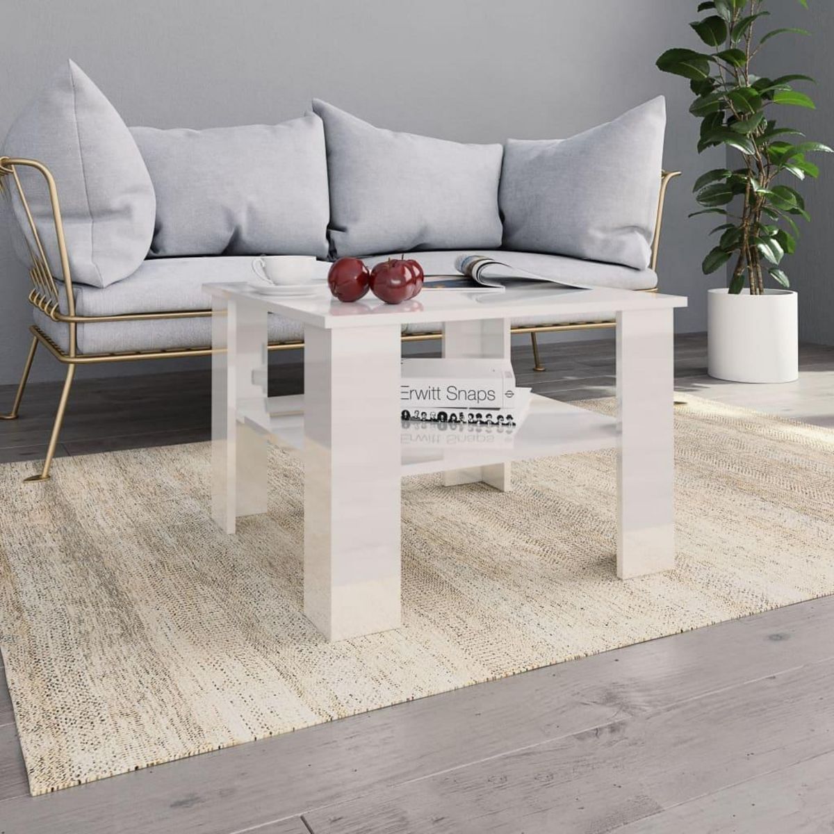 VIDAXL Table basse Blanc brillant 60x60x42 cm Bois d'ingenierie