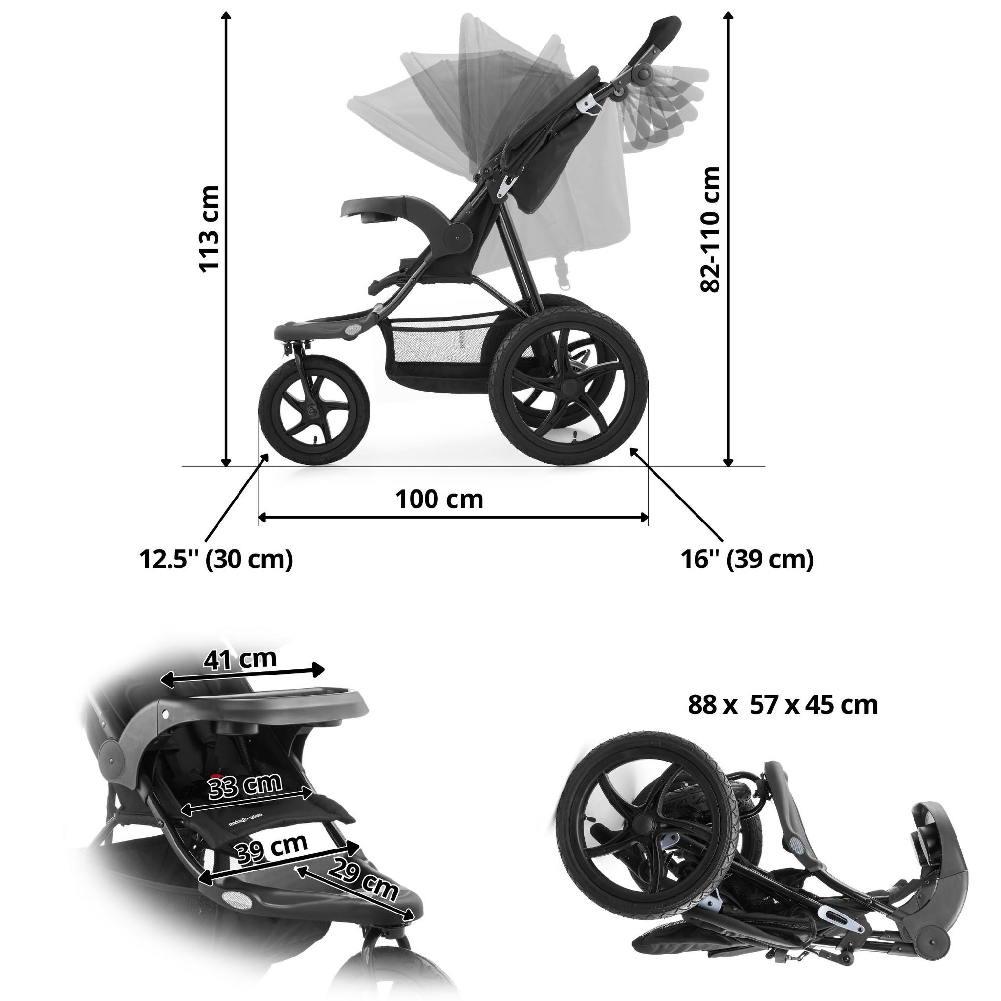 Voir la diapositive 6 : MOBY SYSTEM Poussette Bébé 3 Roues Pliable, 15 kg Max, Facile à Tourner, Ceinture 5 Points, Tout Terrain