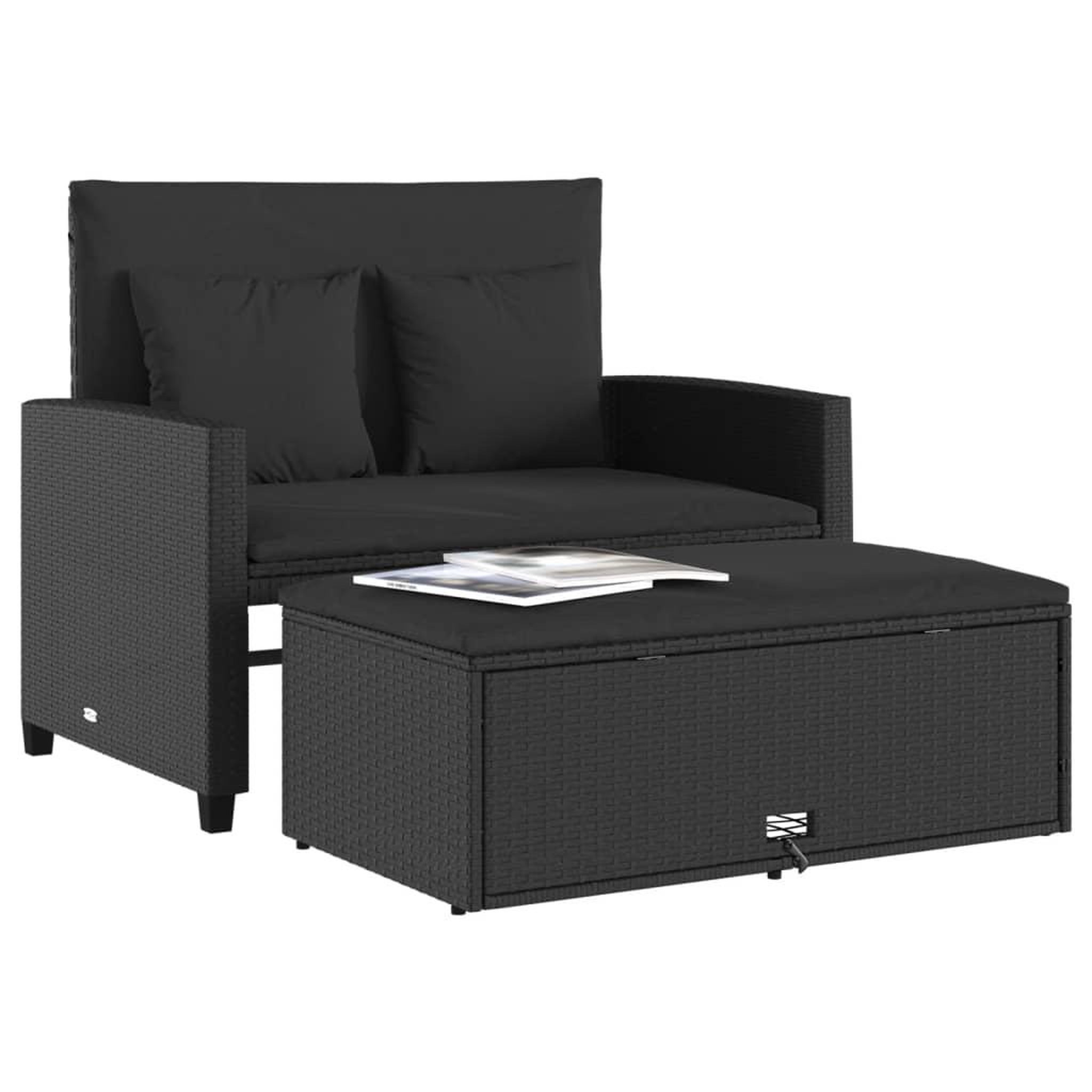 Voir la diapositive 4 : VIDAXL Canape de jardin avec coussins 2 places noir resine tressee