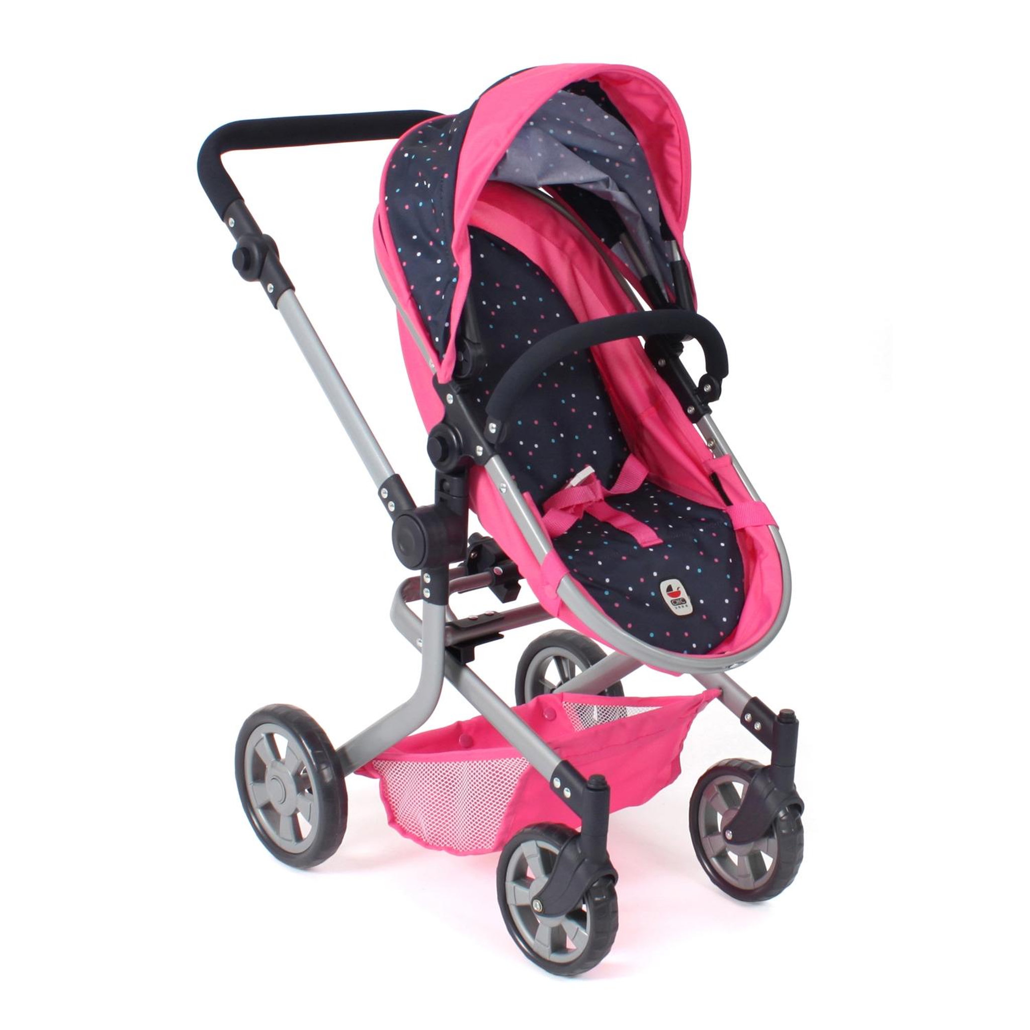 Voir la diapositive 6 : BAYER CHIC 2000 Poussette pour poupée combinée 2 en 1 Mika Rose bleu marine avec pois