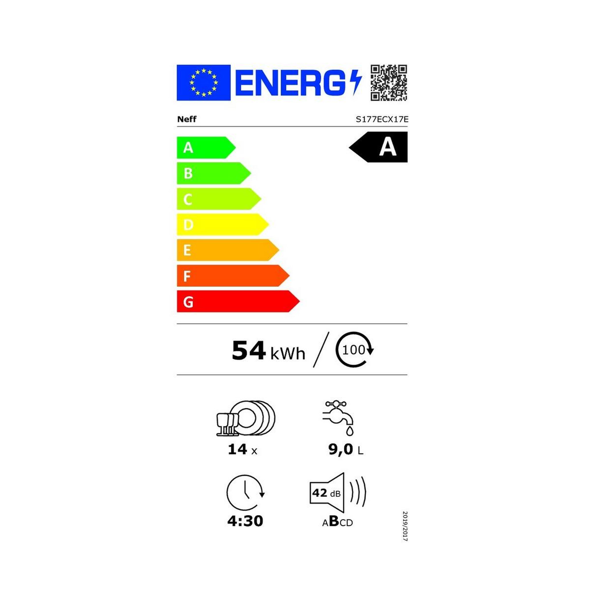 Voir la diapositive 2 : Neff Lave-vaisselle 60cm 14 couverts 42db tout intégrable - s177ecx17e