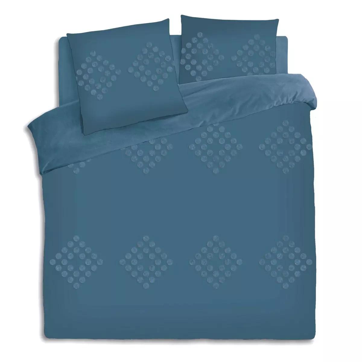 ATMOSPHERA Parure de lit en coton lavé Tuft - 240 x 220 cm - Bleu canard