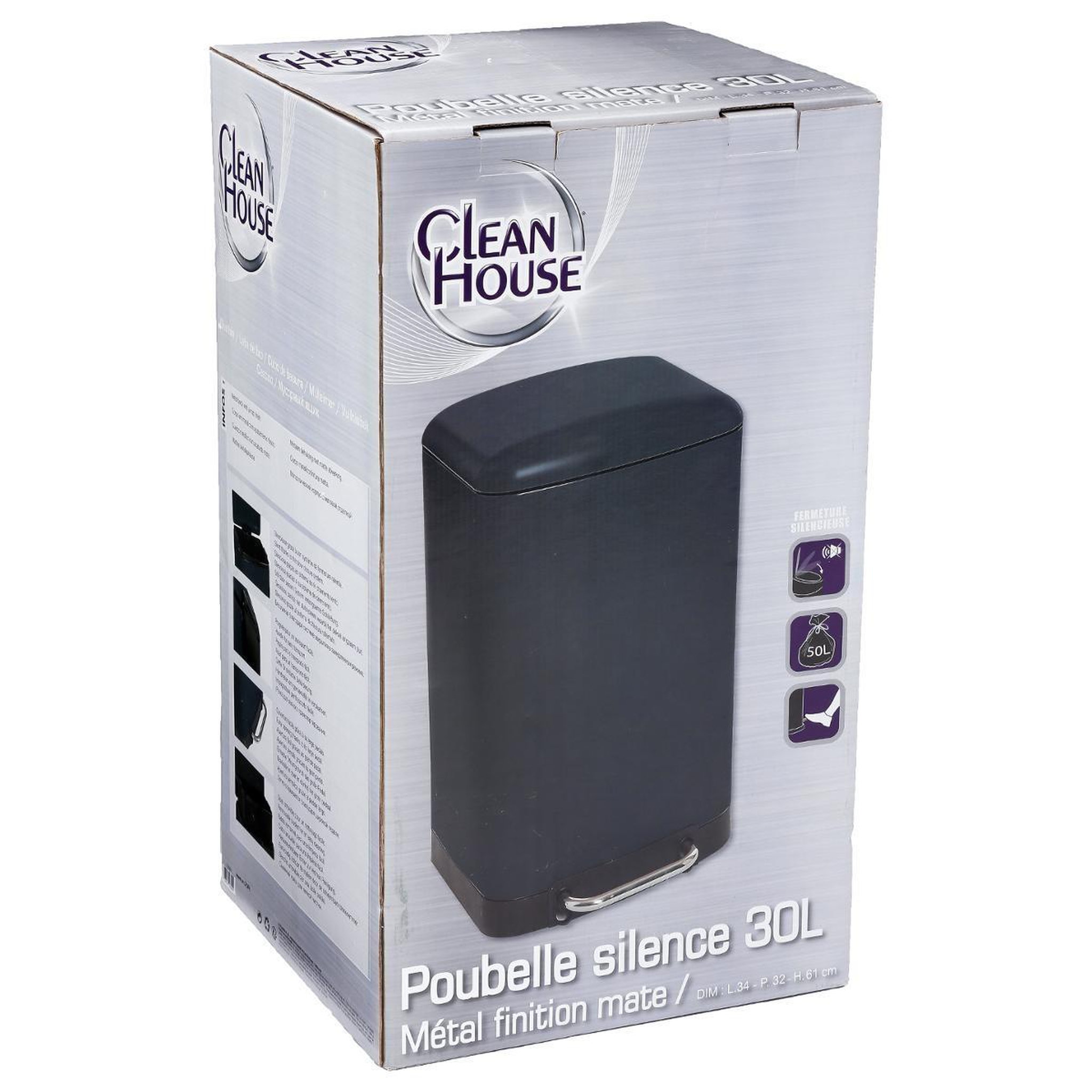 Voir la diapositive 6 : FIVE Poubelle en métal  cuisine  30l noir