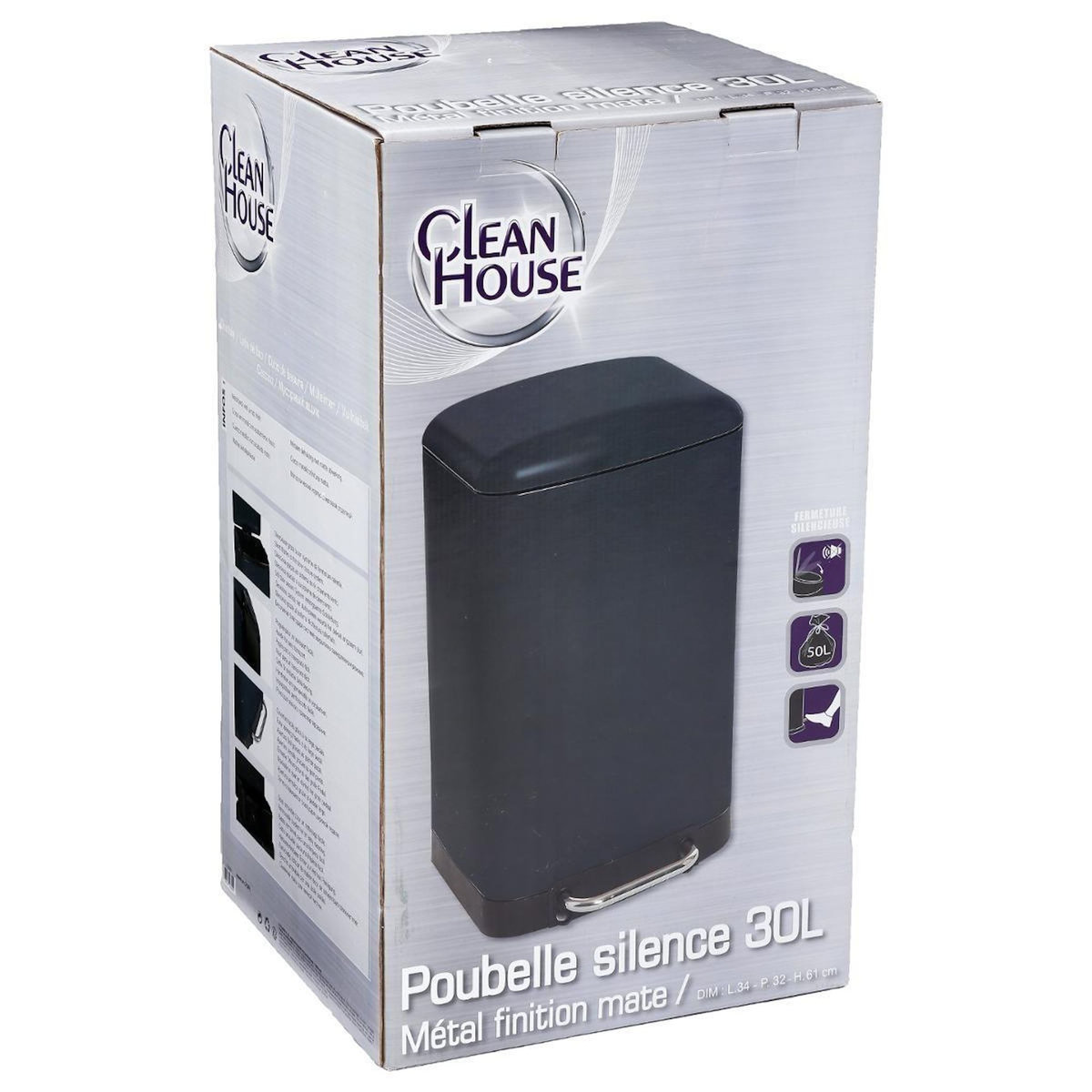 FIVE Poubelle en Métal  Cuisine  30L Noir