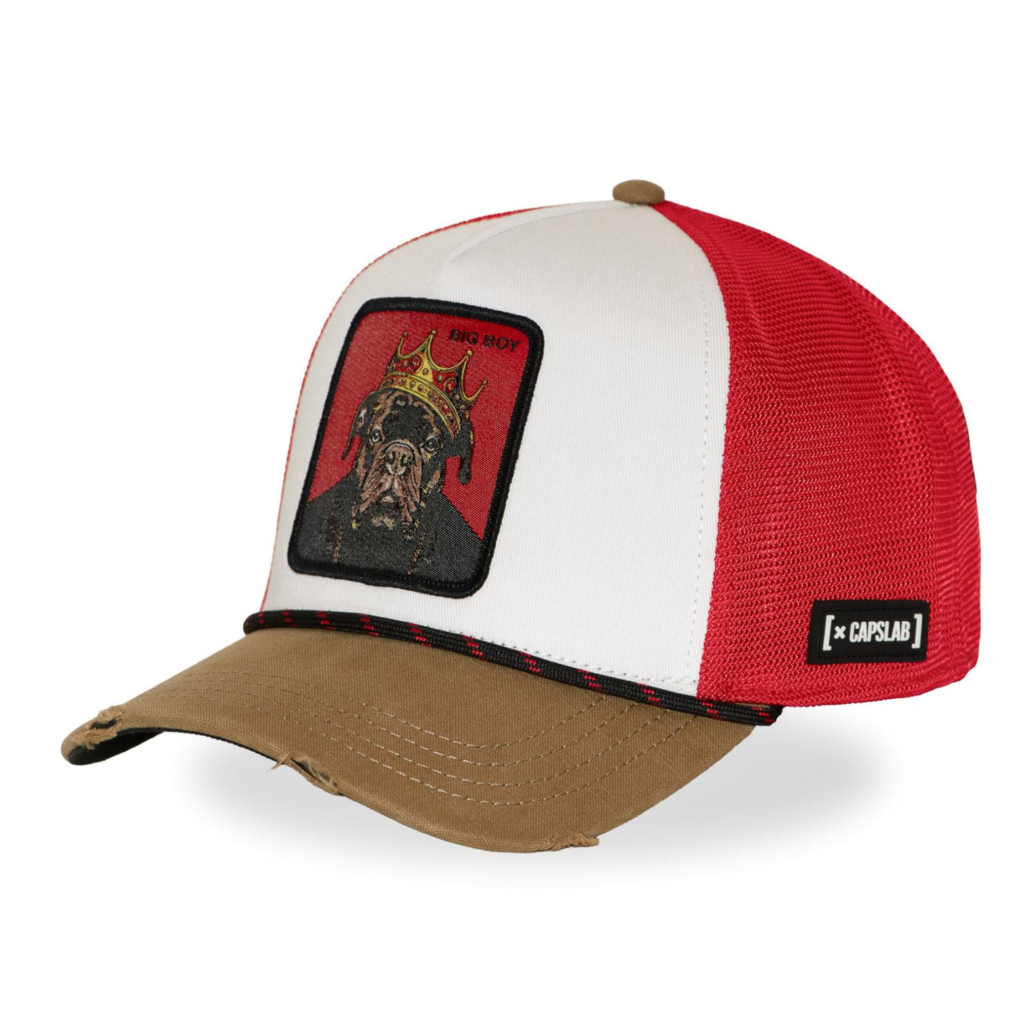 CAPSLAB Casquette trucker premium avec filet et patch big boy. Coloris disponibles : Rouge